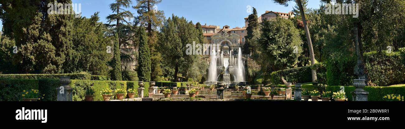 Villa d'Este - Tivoli (The fountain of Neptune and garden), UNESCO World Heritage Site - Lazio, Italy, Europe Stock Photo