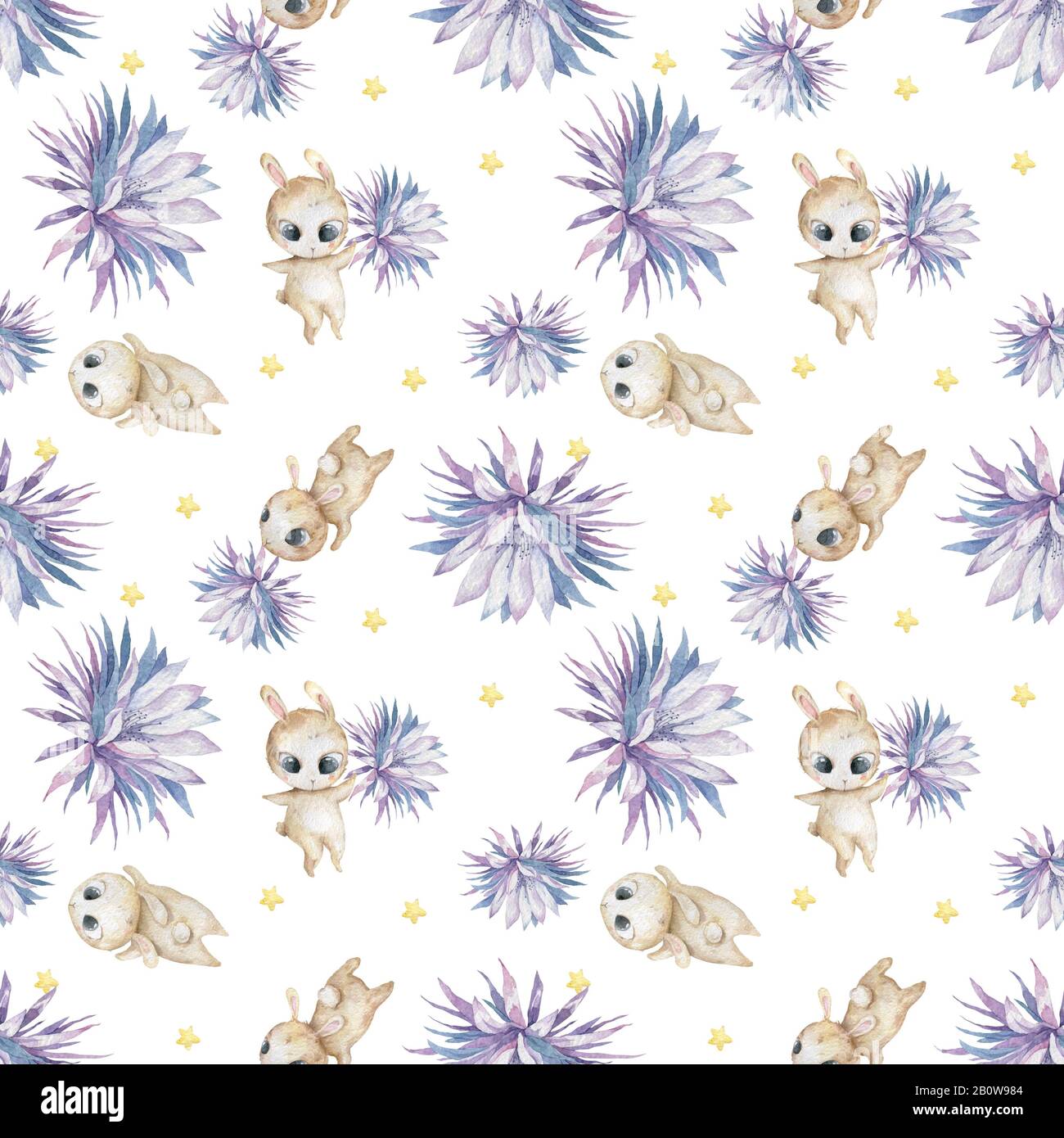 Easter seamless pattern design with bunnies Cute watercolor colorful ...