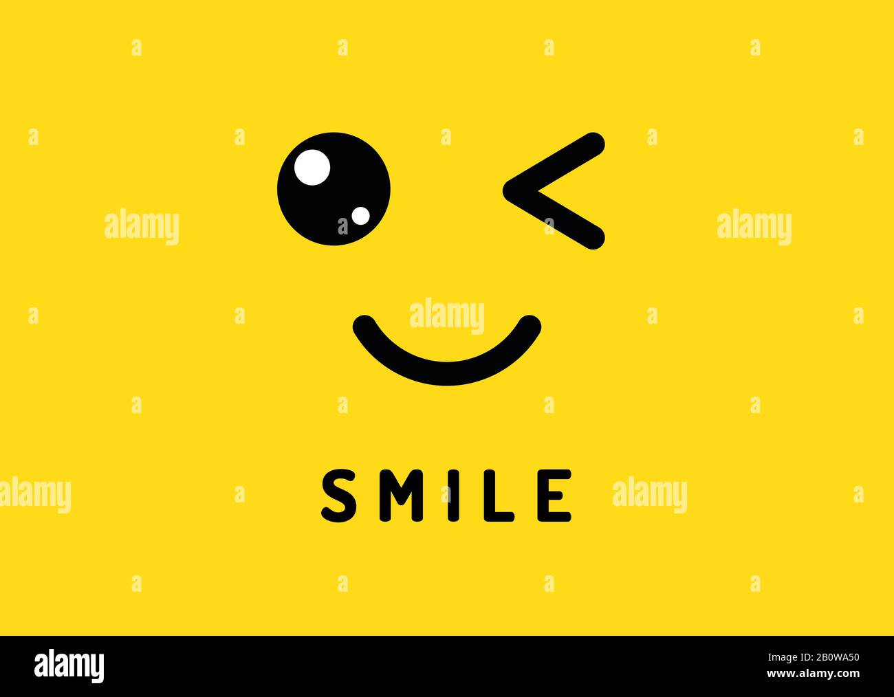 Smile and winking. Happy smiling face, funny wink isolated on yellow background. Laughter and smiles vector banner Stock Vector