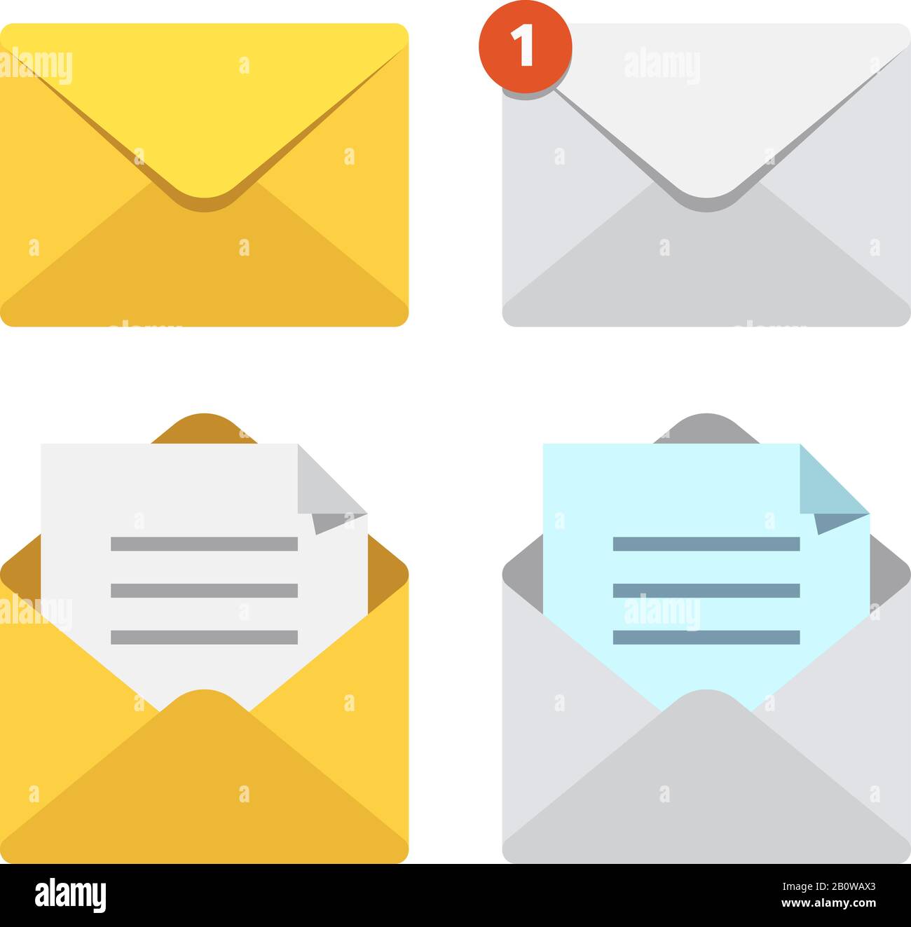 Letter in mail envelope. Mailbox notification or email message icons