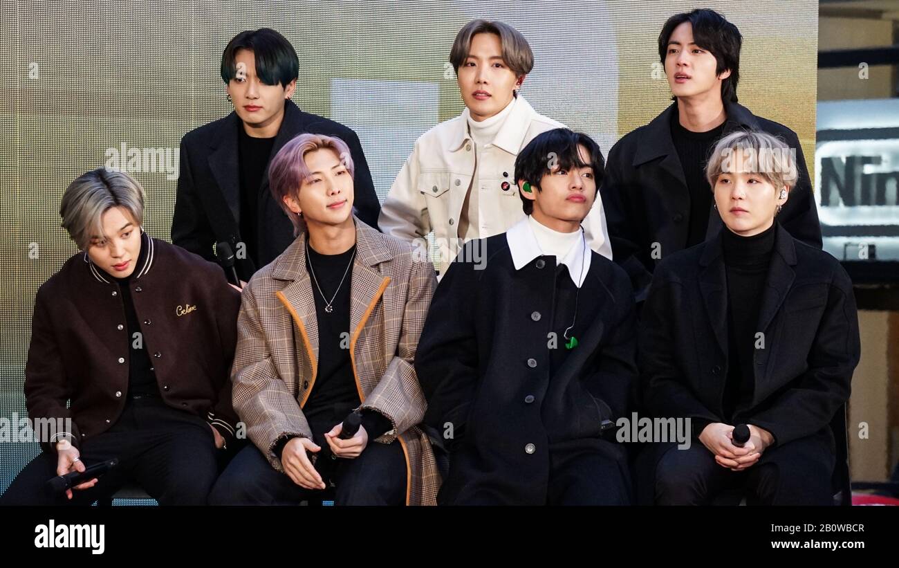 New York City, United States. 21st Feb, 2020. MANHATTAN, NEW YORK CITY, NEW YORK, USA - FEBRUARY 21: K-Pop Band BTS Visits NBC's 'Today' Show held at Rockefeller Plaza on February 21, 2020 in Manhattan, New York City, New York, United States. (Photo by William Perez/Image Press Agency) Credit: Image Press Agency/Alamy Live News Stock Photo