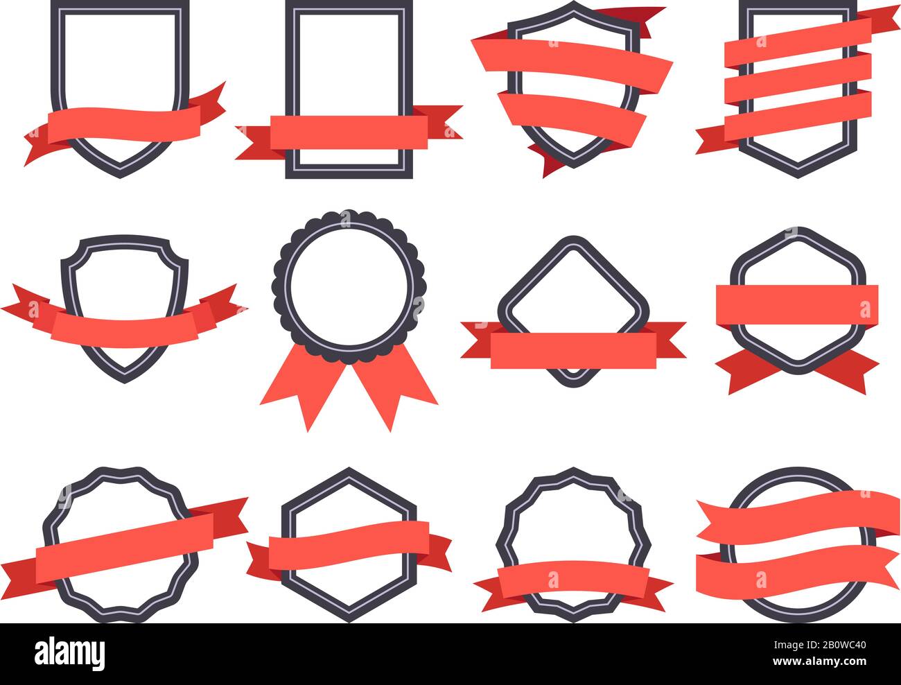 Flat ribbon banner badge. Genuine banners, frames with ribbons and insignia  badges for logo design vector set Stock Vector Image & Art - Alamy