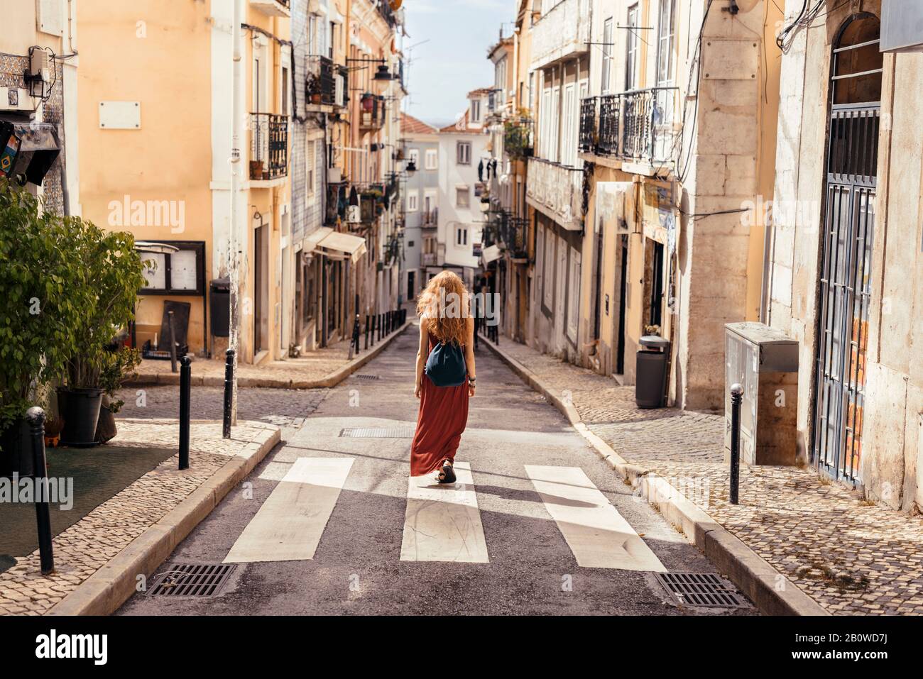 Traveler discovering spanish and portuguese cities Stock Photo