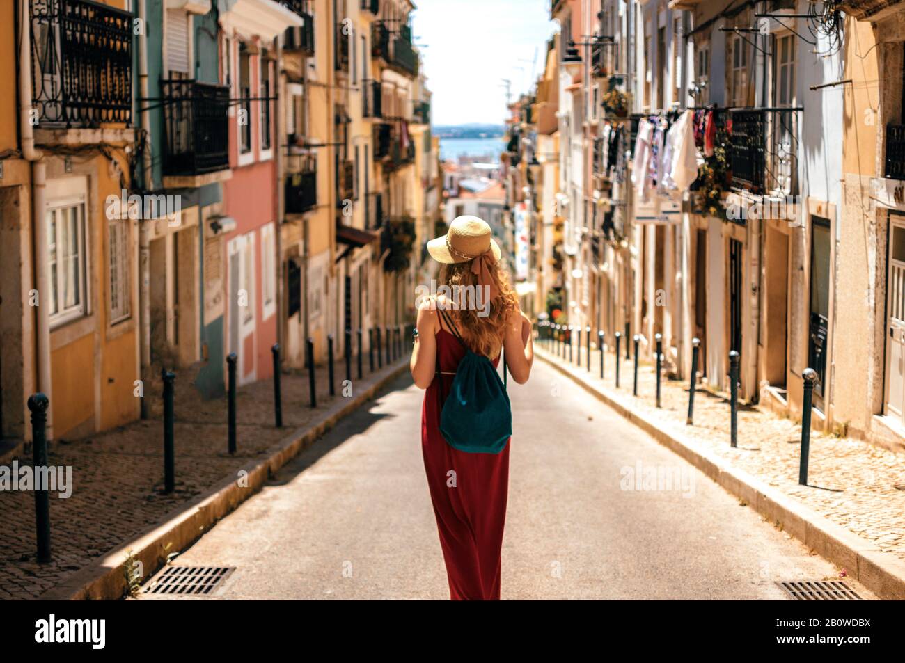 Traveler discovering spanish and portuguese cities Stock Photo