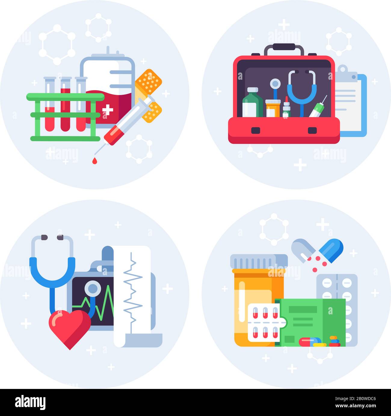 Medicine pills flat background. Pharmaceutical drugs, pharmacy laboratory and clinical treatment icon. Medical help vector illustration Stock Vector