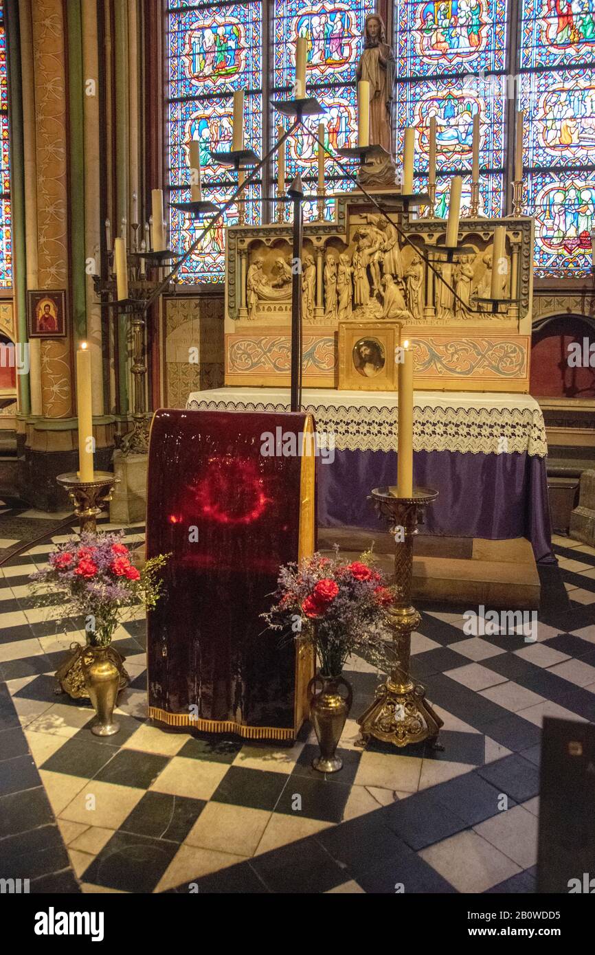Interiors of Notre Dame cathedral paris, crown of thorns of jesus Stock