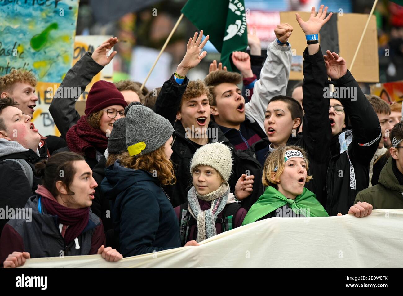 GERMANY, Hamburg city, Fridays for future movement, Save the Climate rally with 30.000 protesters for climate protection, in first row, swedish activist Greta Thunberg / DEUTSCHLAND, Hamburg, Fridays-for future Bewegung, Demo fuer Klimaschutz, Greta Thunberg  21.2.2020 Stock Photo