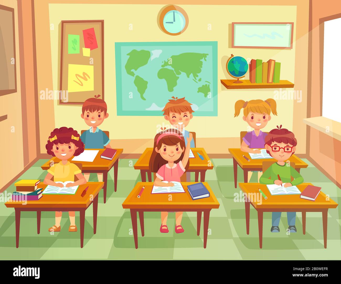 Pupil kids at classroom. Primary school children pupils, smiling boys and  girls study in schools class cartoon vector illustration Stock Vector Image  & Art - Alamy