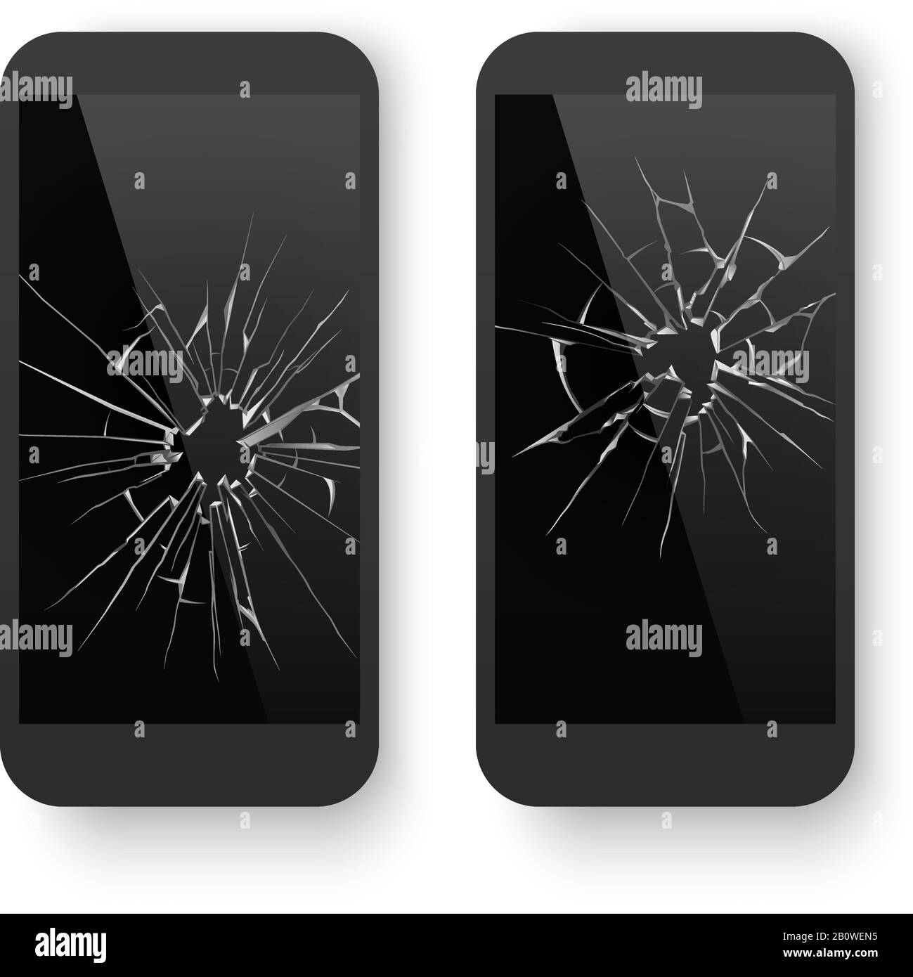 Broken mobile phone. Cracked smartphone screen. Smashed damaged cell phone. Repair vector concept Stock Vector