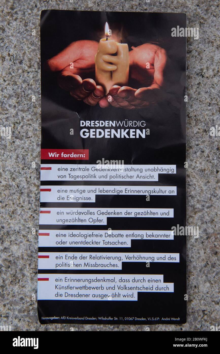 13th February 2020. Altmarkt, Dresden, Saxony, Germany. On the 75th anniversary of the Dresden bombings the far-right political party Alternative for Stock Photo