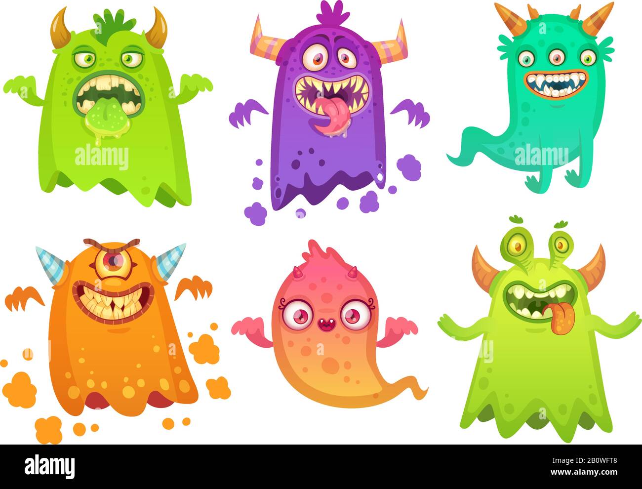 Cartoon monster ghost. Angry scary monsters mascot characters, goofy alien creature and gremlin character vector illustration Stock Vector