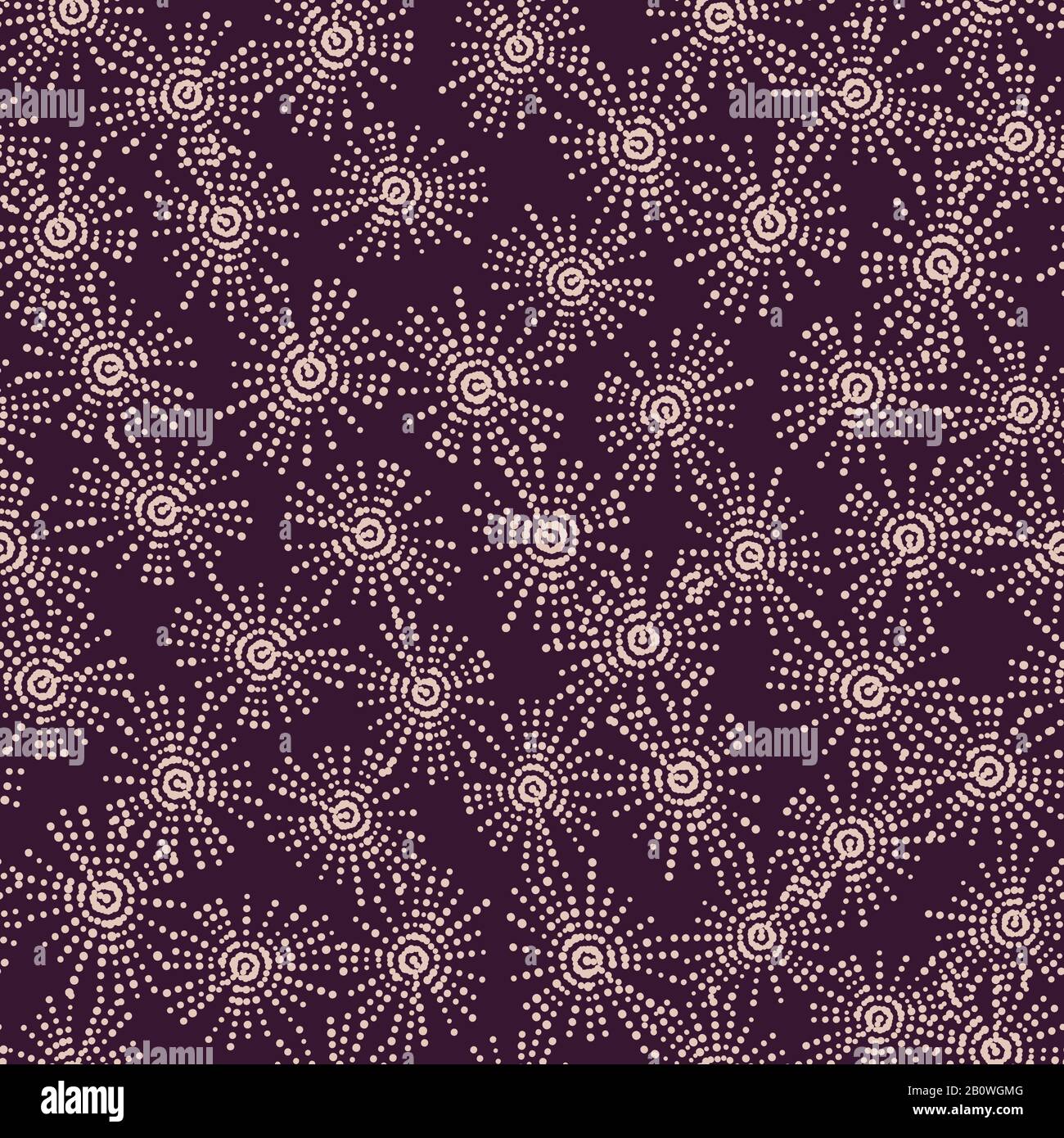 dotted batik stars on a dark purple background seamless vector pattern Stock Vector