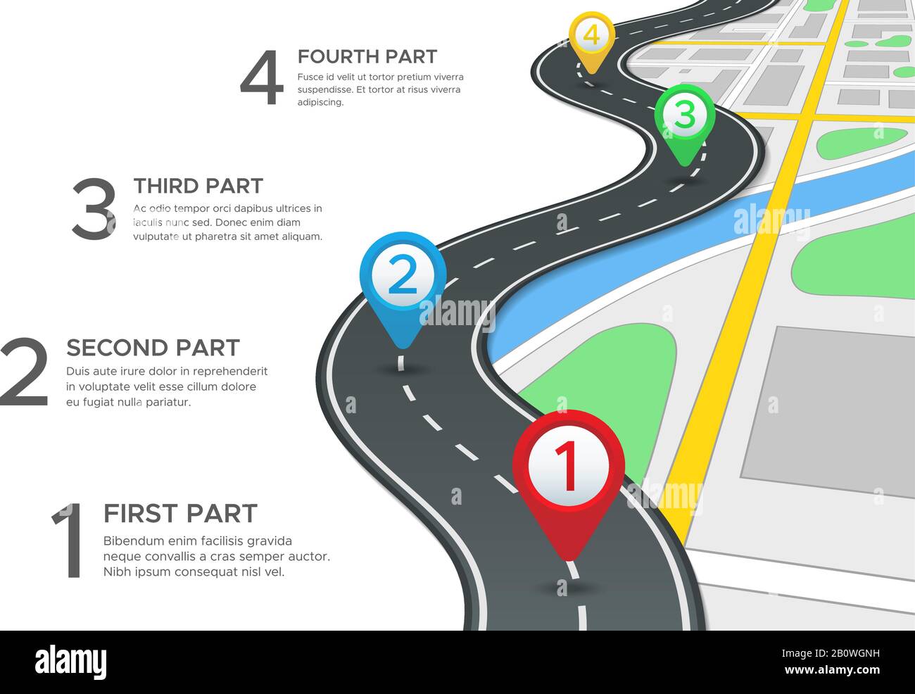 Highway road infographic. Street roads map, gps navigation way path and