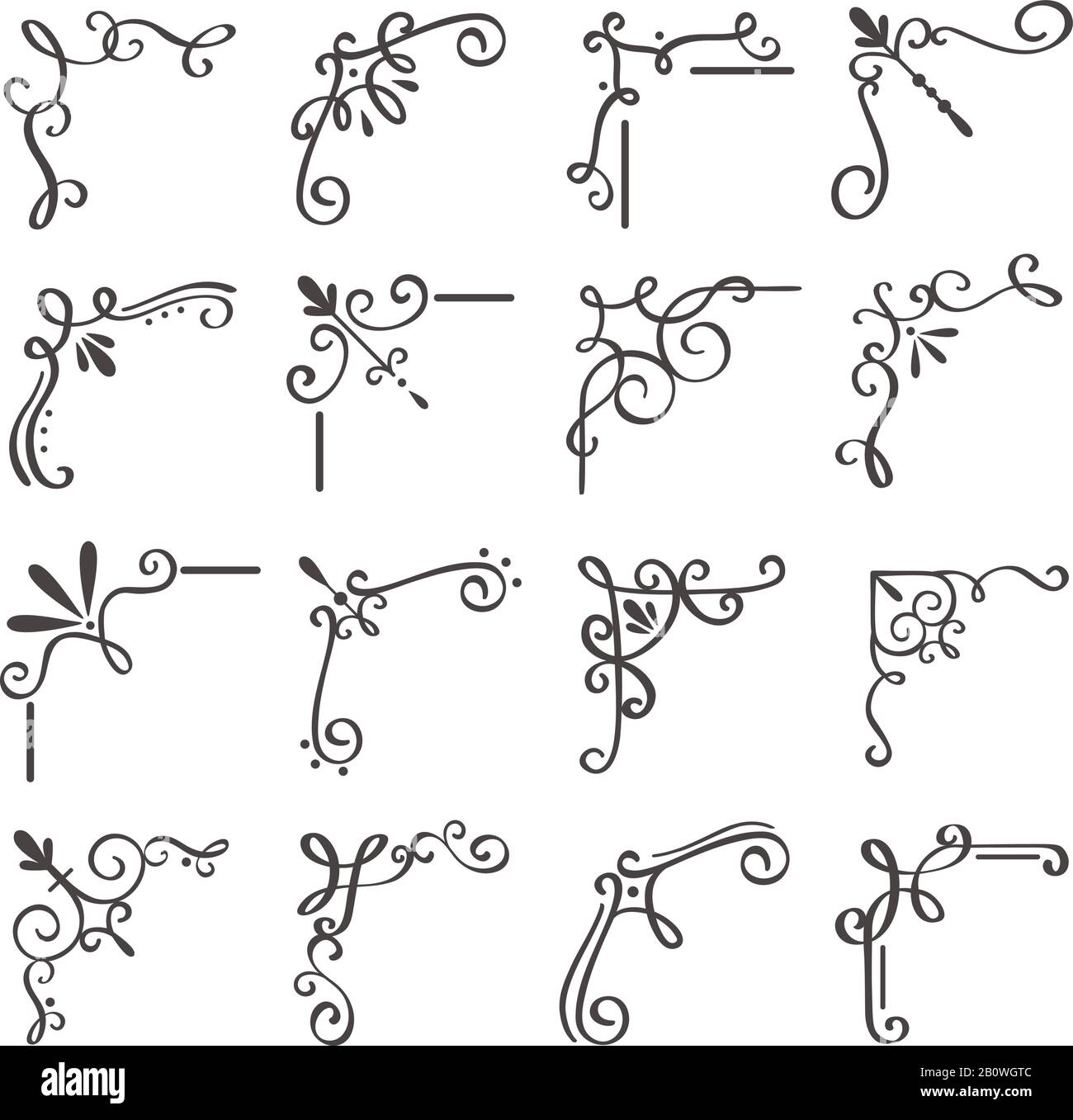 Decorative swirls corners. Scroll corner, decorative ornament swirl shapes  or elegant vintage frame border design vector set Stock Vector Image & Art  - Alamy