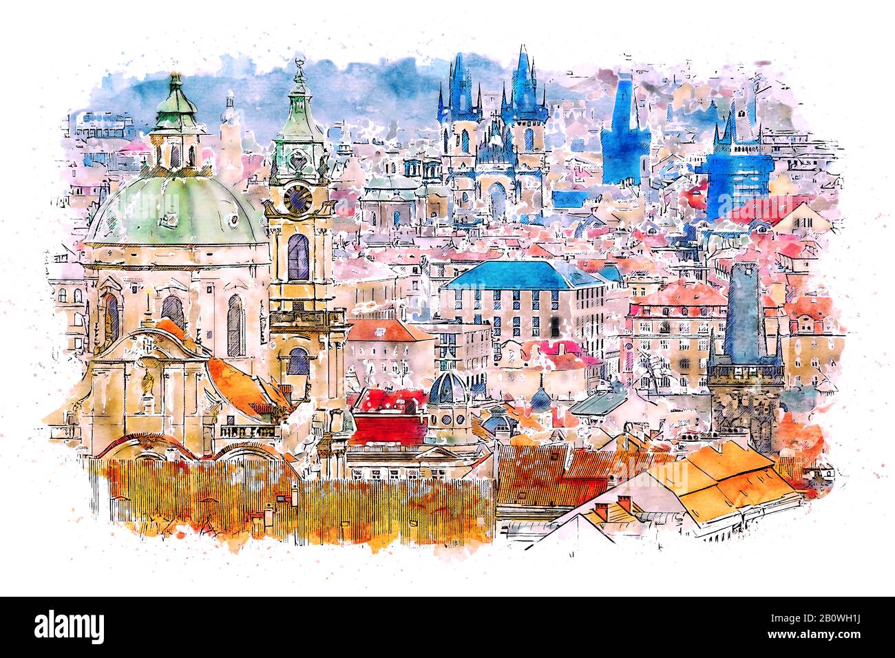 Prague, capital of the Czech Republic, is crossed by the Vltava river. Nicknamed 'the city of a hundred towers' Stock Photo