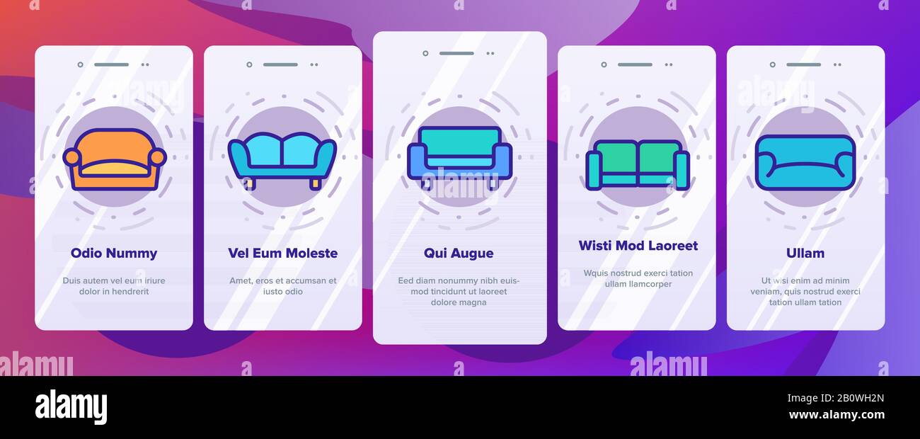 Couch Sofa Furniture Onboarding Icons Set Vector Stock Vector Image ...