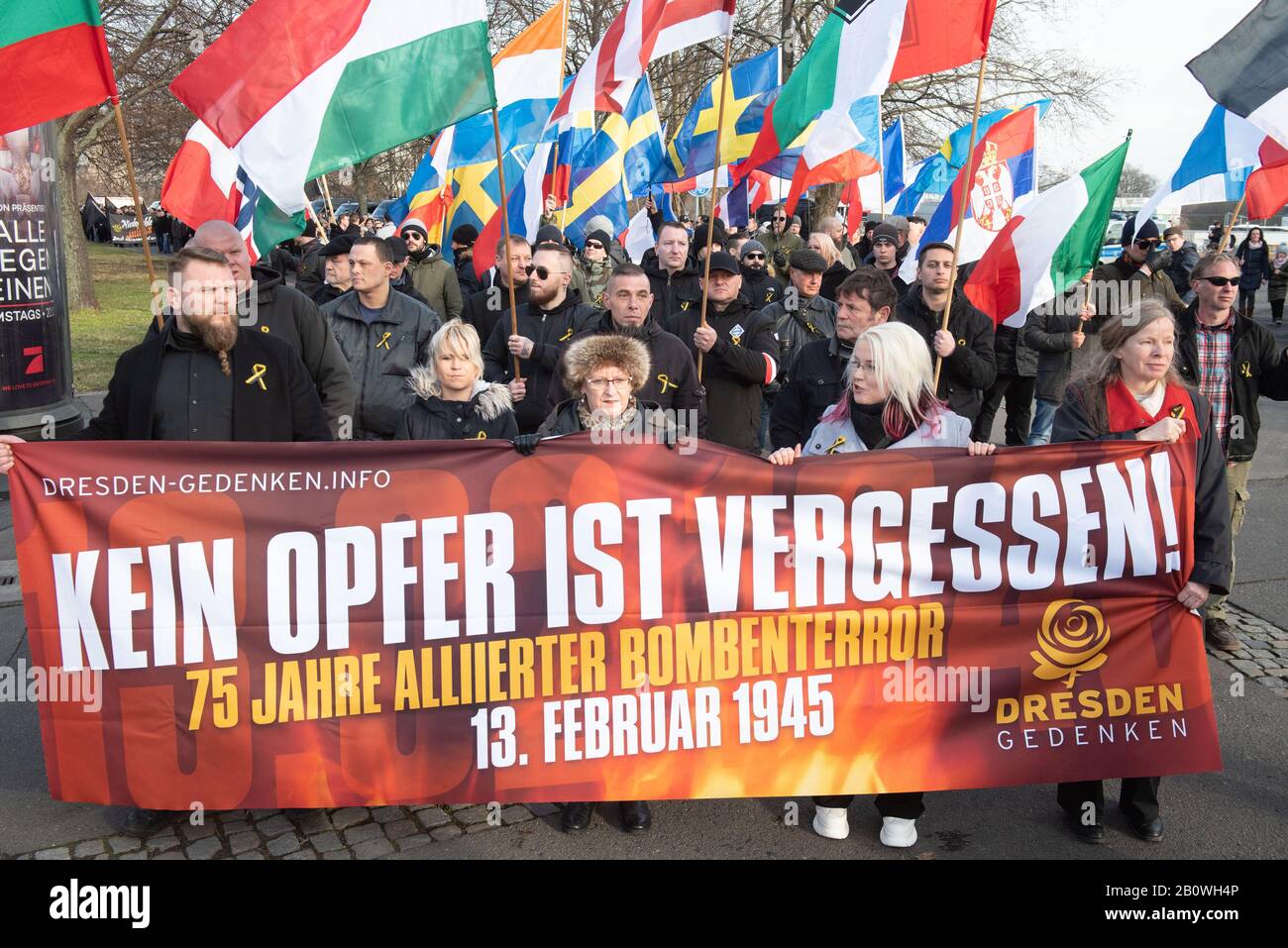 15th February 2020. Dresden, Saxony, Germany. Pictured: The far-right march takes route through the streets of Dresden. / Far-right groups converge on Stock Photo