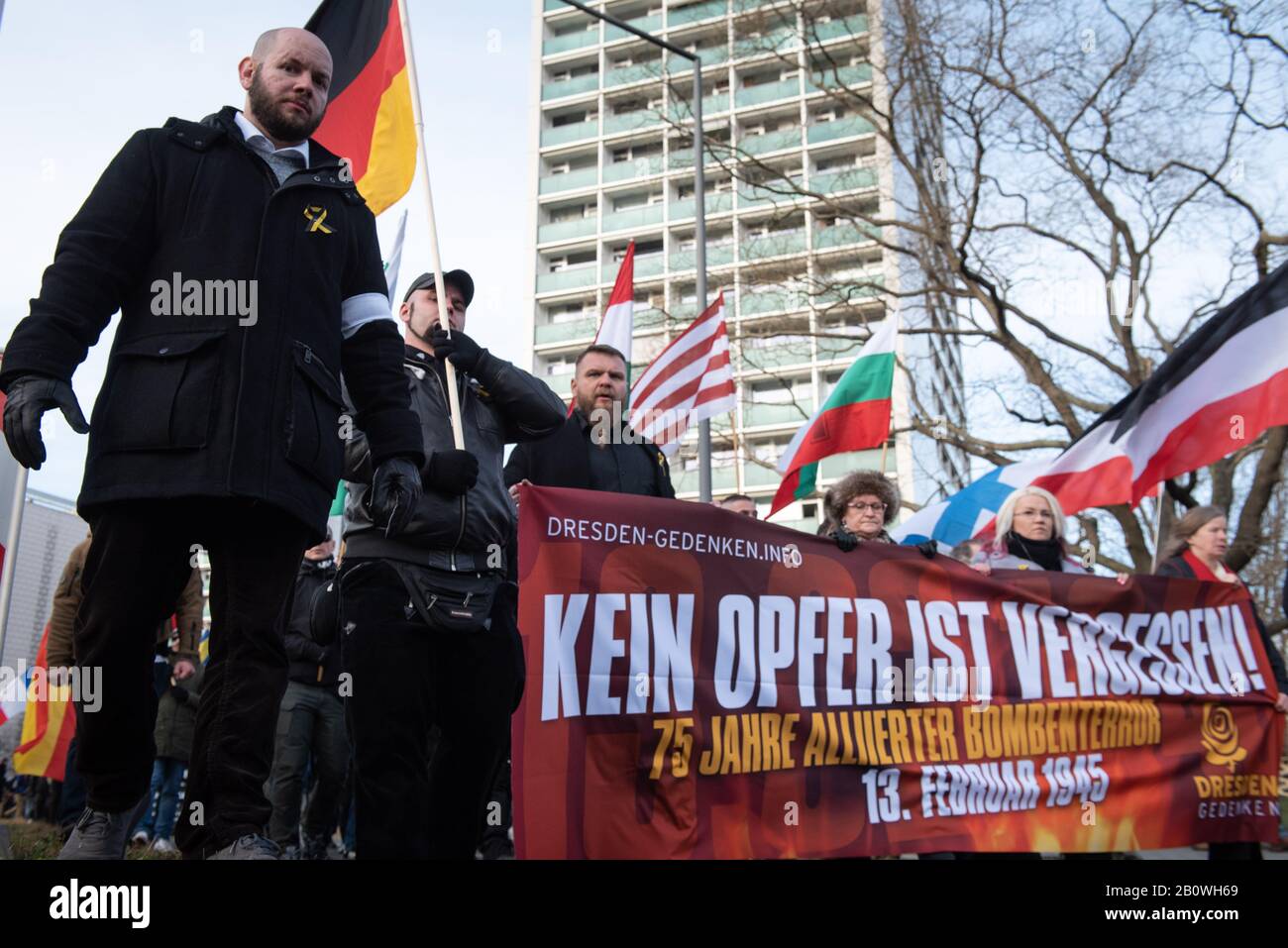 15th February 2020. Dresden, Saxony, Germany. Pictured: The far-right march takes route through the streets of Dresden. / Far-right groups converge on Stock Photo