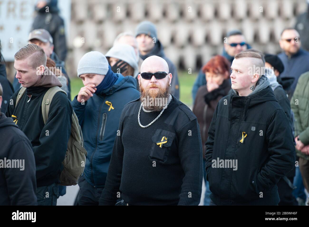 15th February 2020. Dresden, Saxony, Germany. Pictured: Far-right supporters join the march.  / Far-right groups converge on Dresden to take park in a Stock Photo
