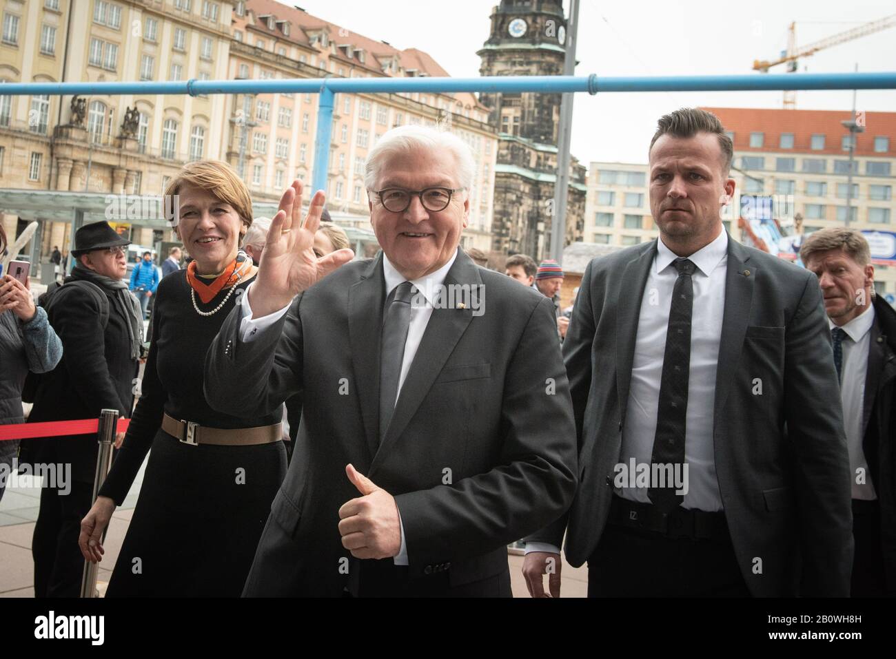 13th February 2020. Kulturpalast, Dresden, Saxony, Germany. German Federal President, Frank Walter Steinmeier, arrives at the Palace of Culture (Kultu Stock Photo
