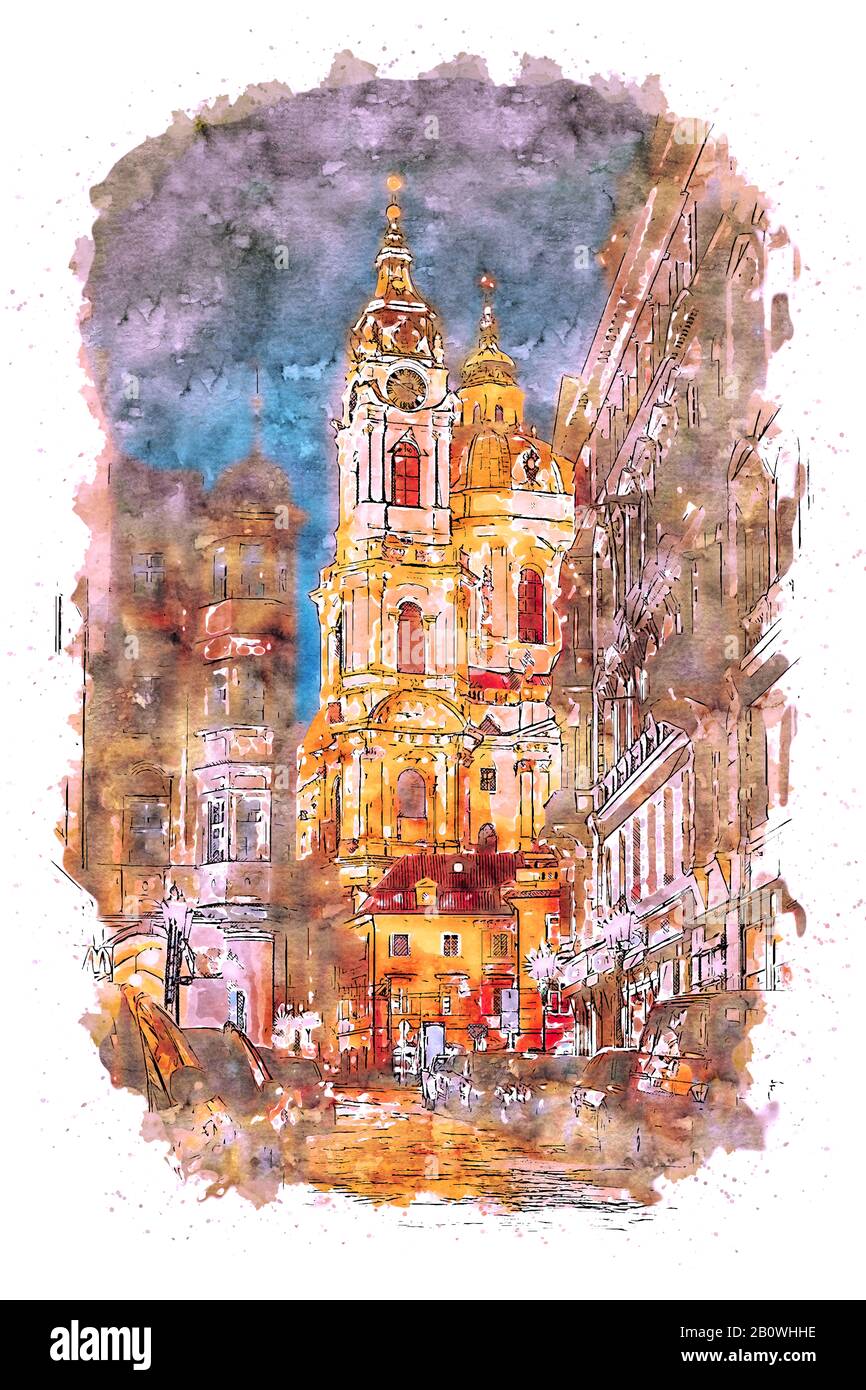 Prague, capital of the Czech Republic, is crossed by the Vltava river. Nicknamed 'the city of a hundred towers' Stock Photo