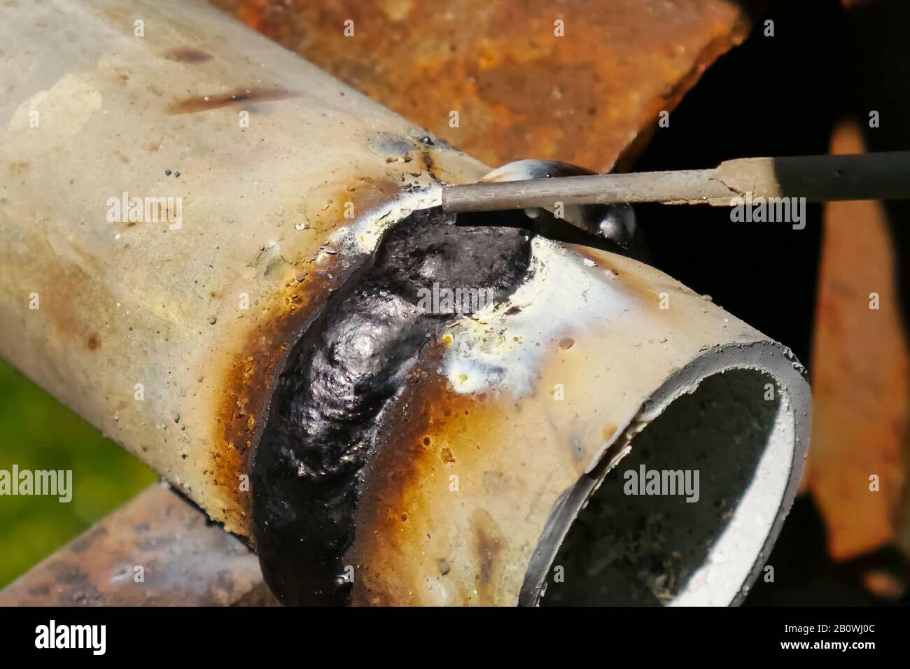Metal pipe with welded seam. Welding of pipes Stock Photo Alamy