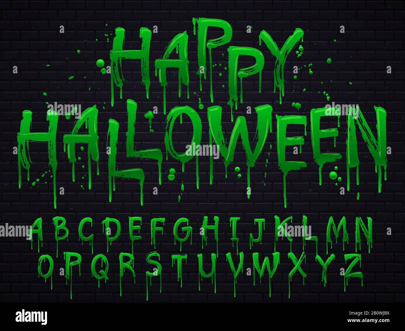 Green slime font. Halloween toxic waste letters, scary horror greens