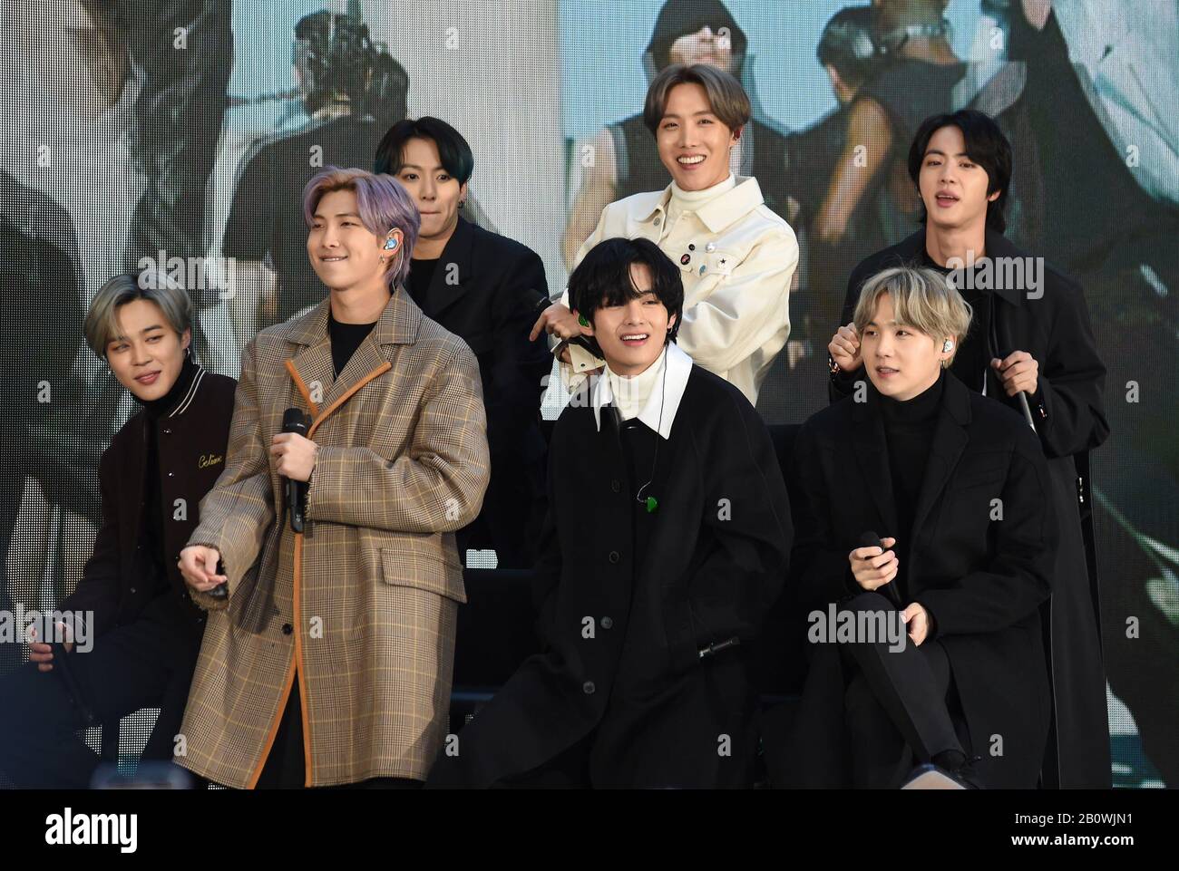 New York, NY, USA. 21st Feb, 2020. BTS, Korean Pop Band at a public appearance for BTS Live Interview on the NBC Today Show, Rockefeller Center Today Show Plaza, New York, NY February 21, 2020. Credit: Kristin Callahan/Everett Collection/Alamy Live News Stock Photo