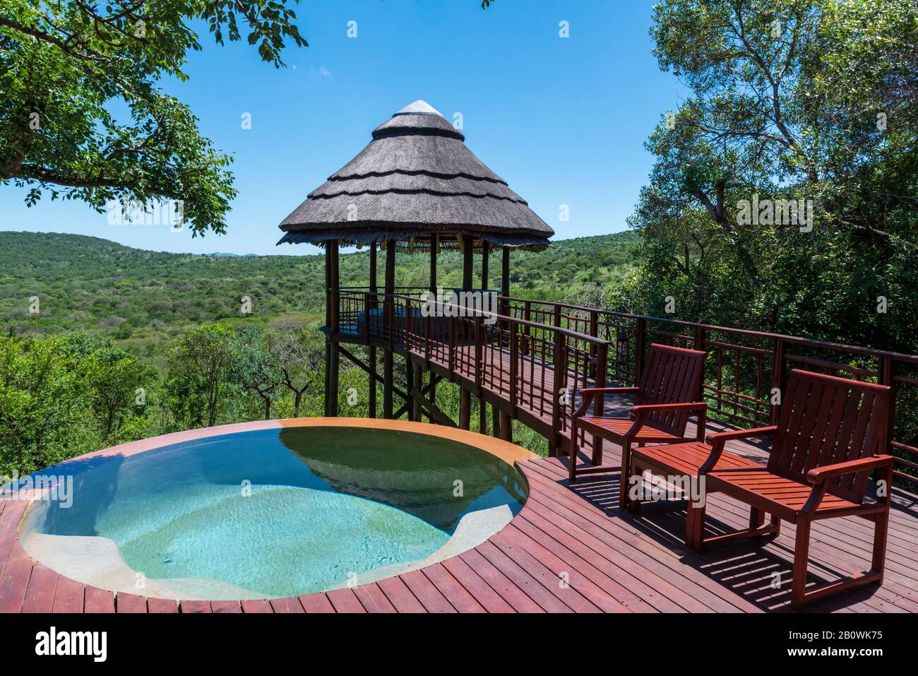 Thanda Reserve, Zululand, South Africa--Wide angle photo looking out over the African Savannah from luxury accomodations. Stock Photo