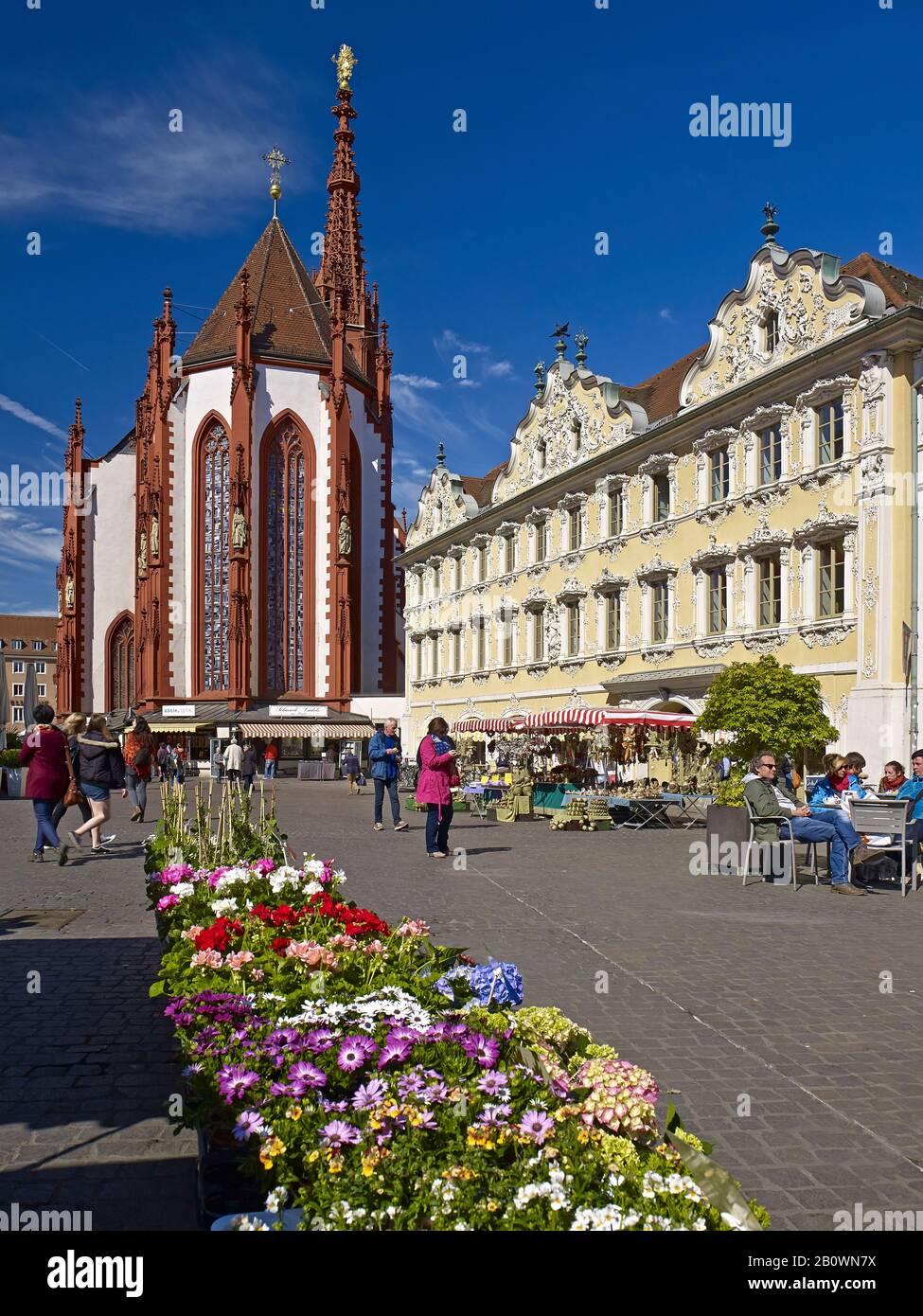 Upper market with Marienkapelle and Falkenhaus, Wuerzburg, Lower Franconia, Bavaria, Germany, Europe Stock Photo