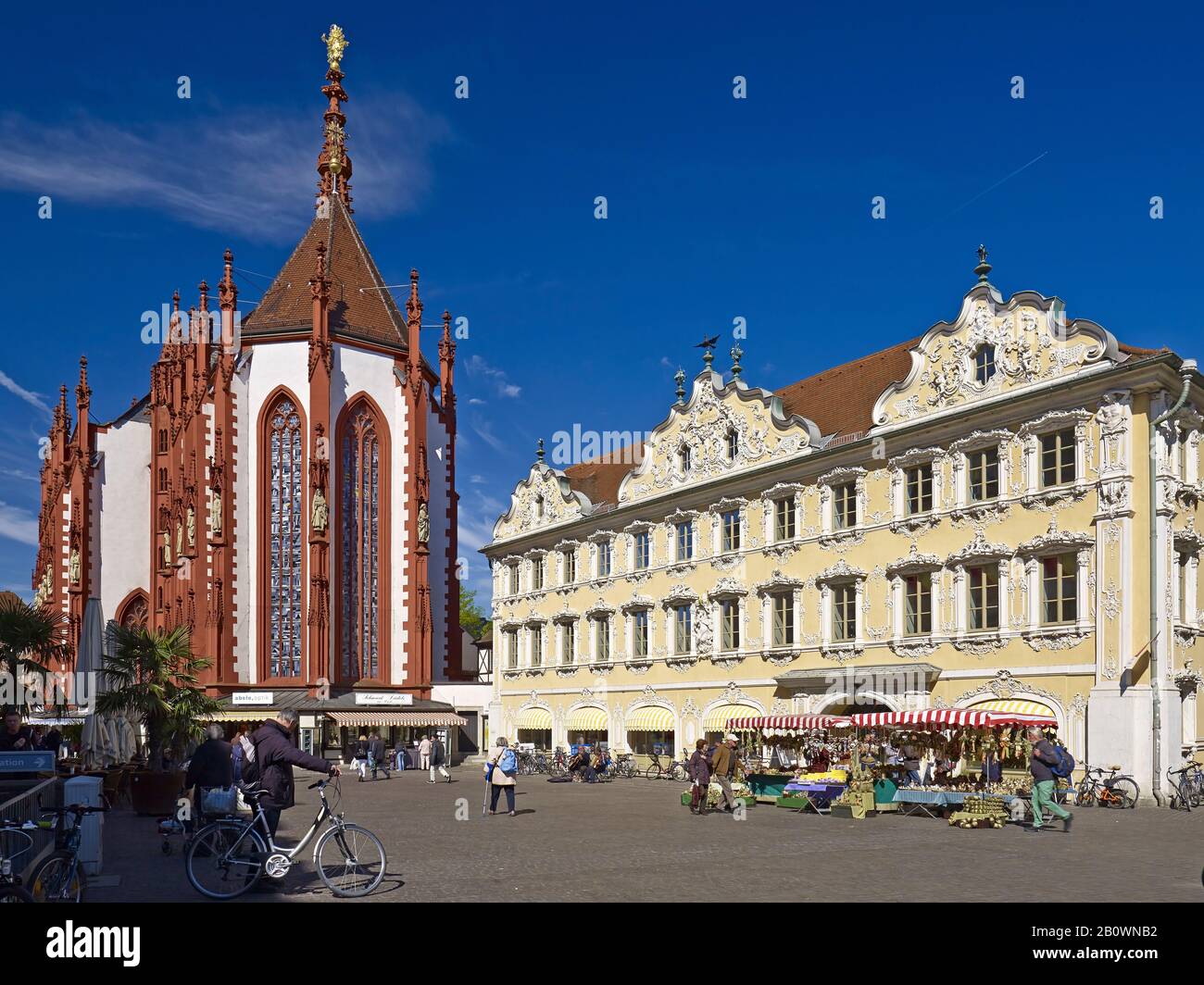 Upper market with Marienkapelle and Falkenhaus, Wuerzburg, Lower Franconia, Bavaria, Germany, Europe Stock Photo