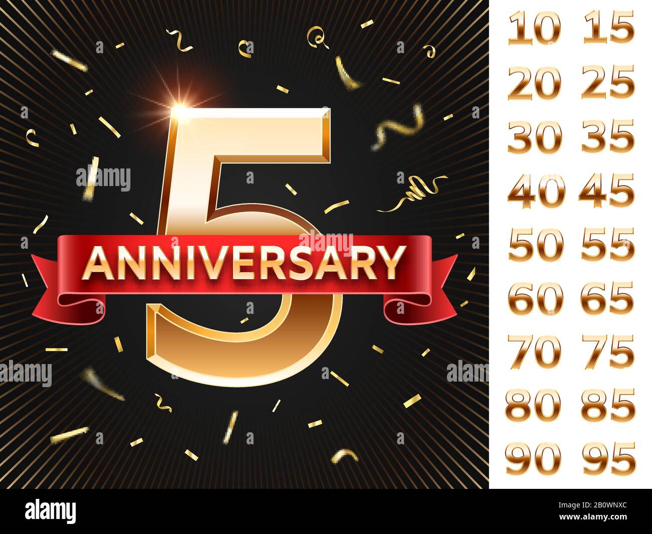 Anniversary invitation card. Celebration cards with golden confetti and