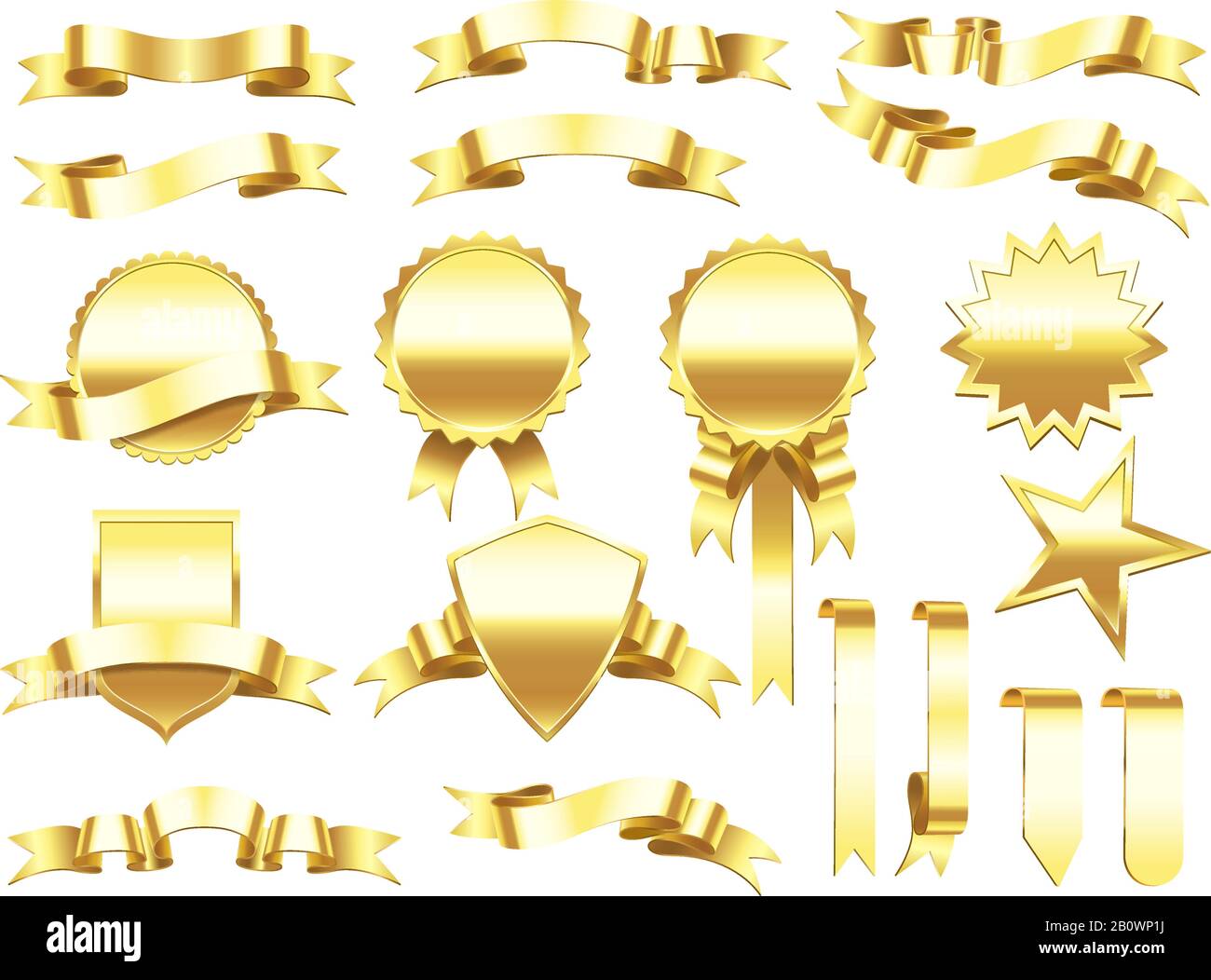 Gold banner ribbon. Elegant golden ribbons labels and products banners. Premium label sign vector set Stock Vector