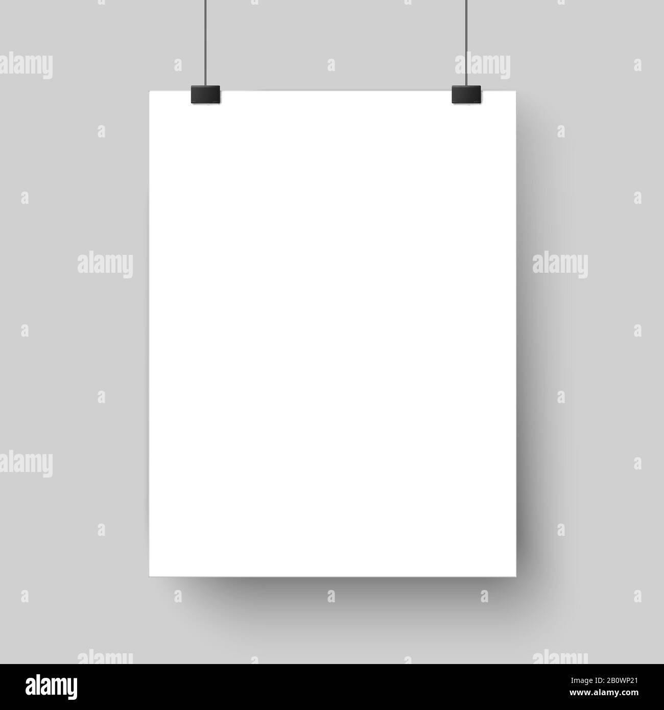 Blank white poster template. Affiche, paper sheet hanging on wall. Vector mockup Stock Vector