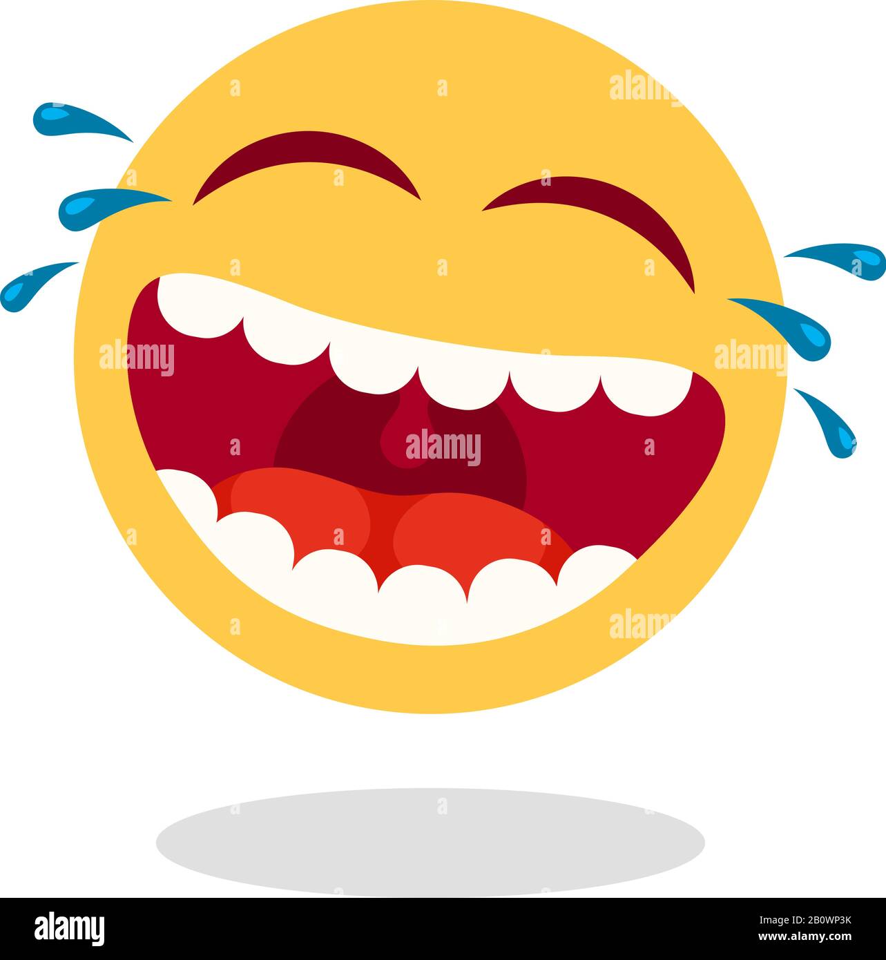 Laughing smiley emoticon. Cartoon happy face with laughing mouth and tears. Loud laugh vector icon Stock Vector