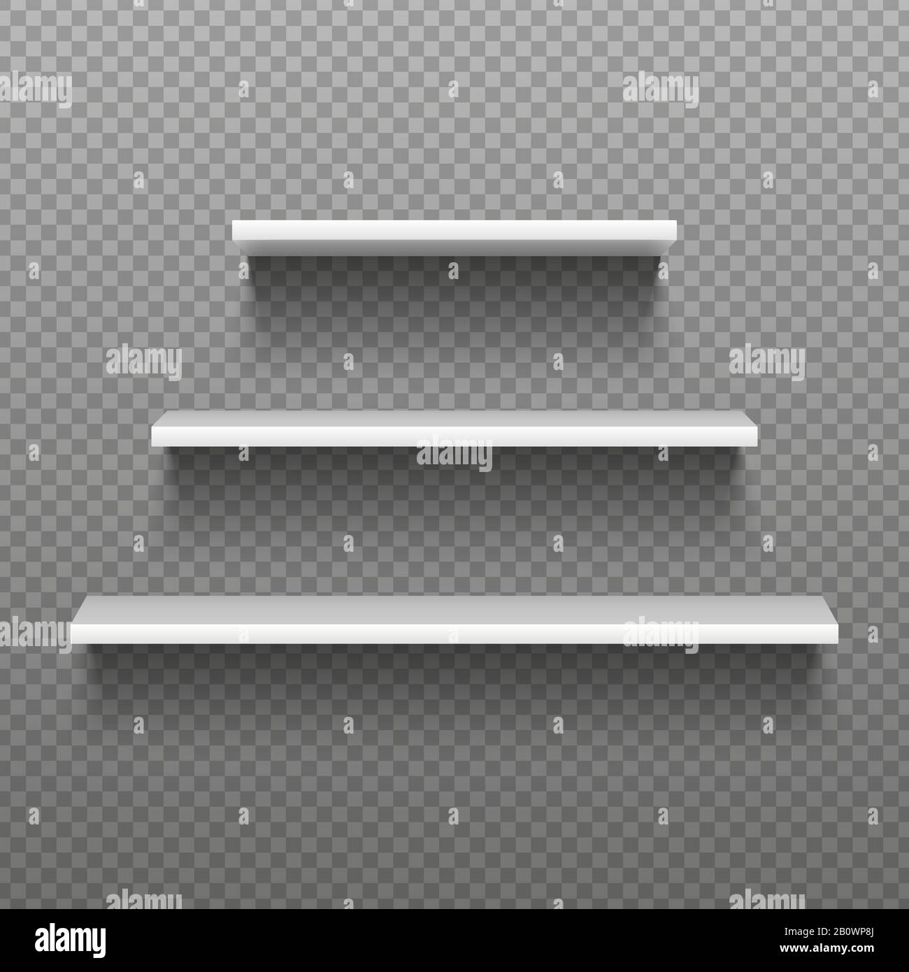 White empty shelves. Blank bookshelves. Simplicity store interior, supermarket showcase. Isolated vector illustration Stock Vector