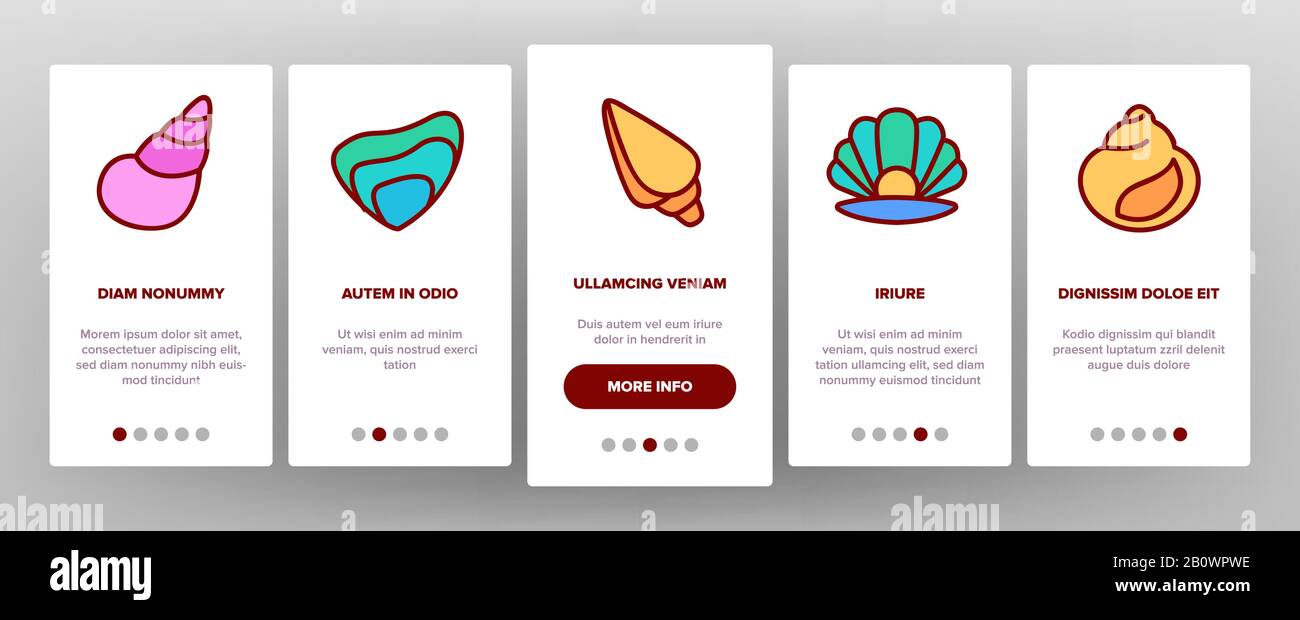 Shell And Marine Conch Onboarding Icons Set Vector Stock Vector Image ...