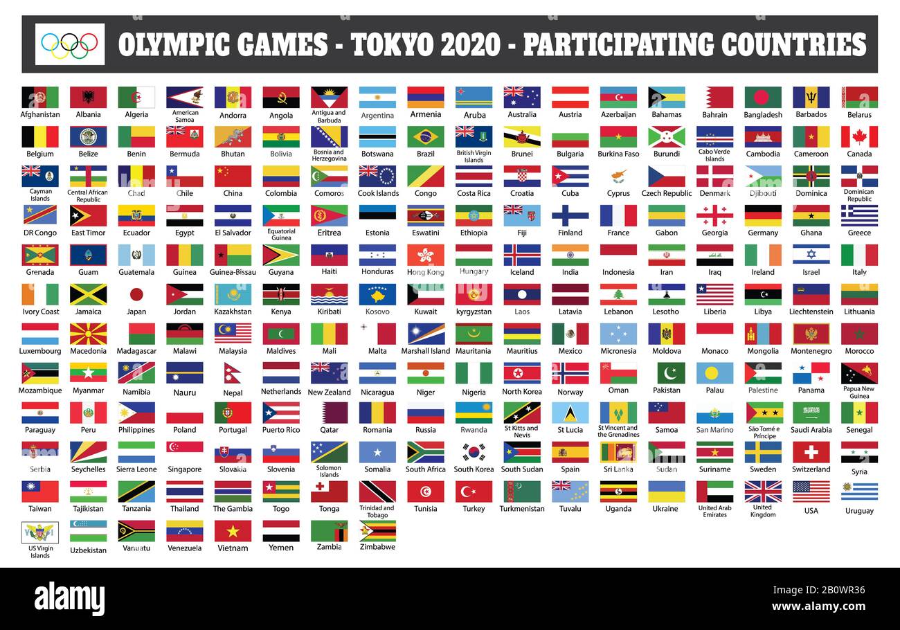 Olympic Games Tokyo 2020Participating Countries Flags Stock Photo