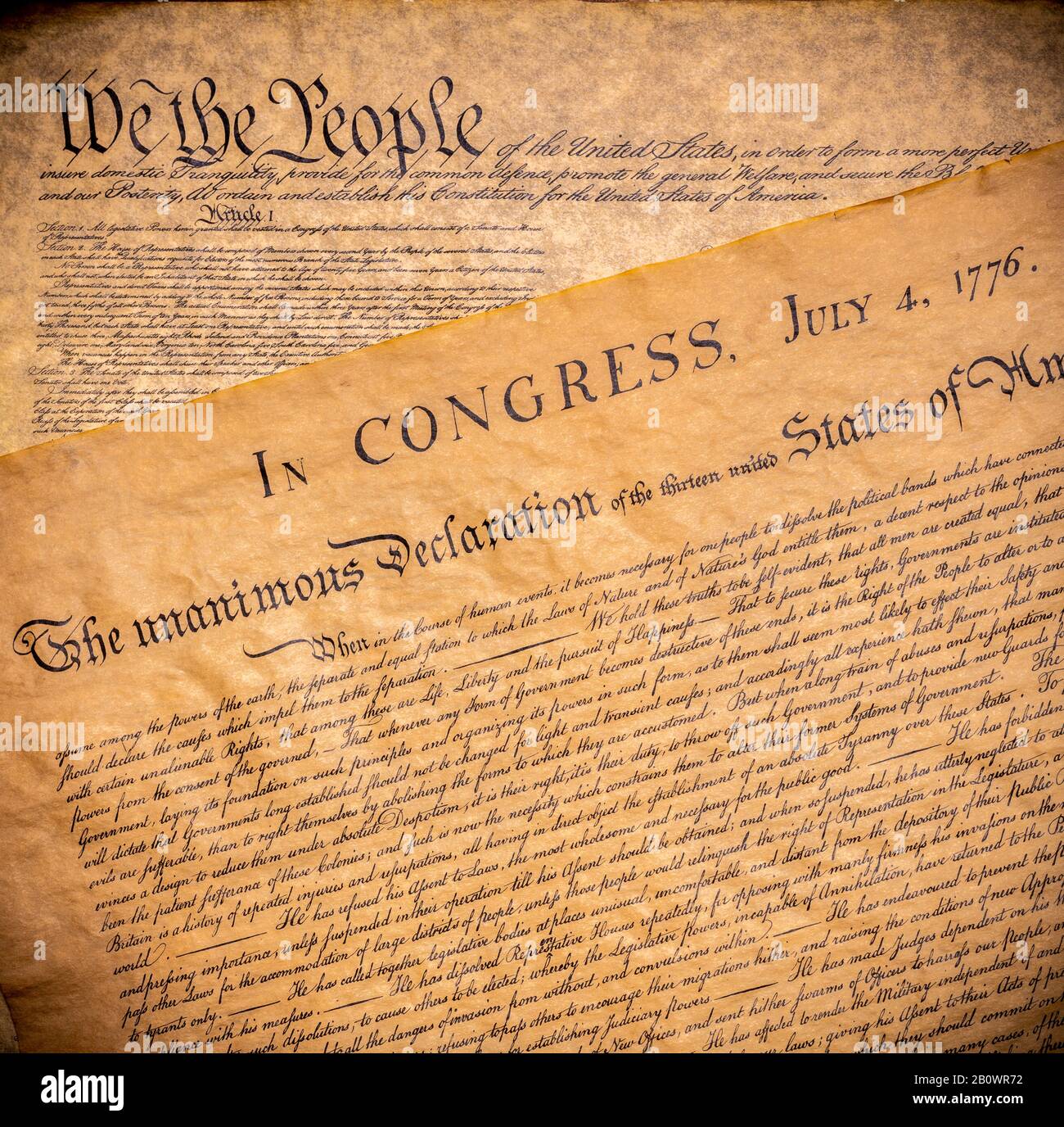 American founding documents. The constitution and Declaration of Independence. Stock Photo