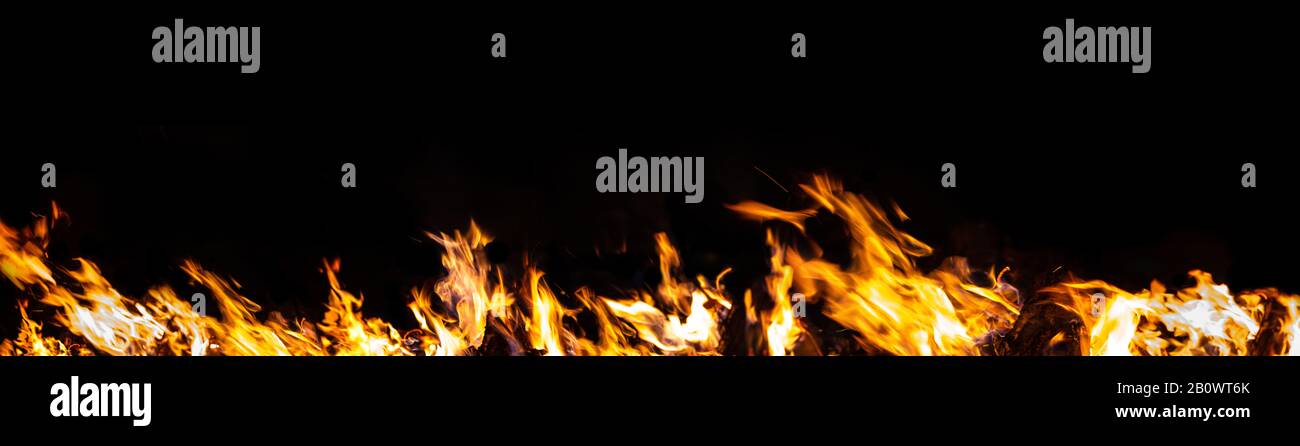 Fire flames on black background Stock Photo