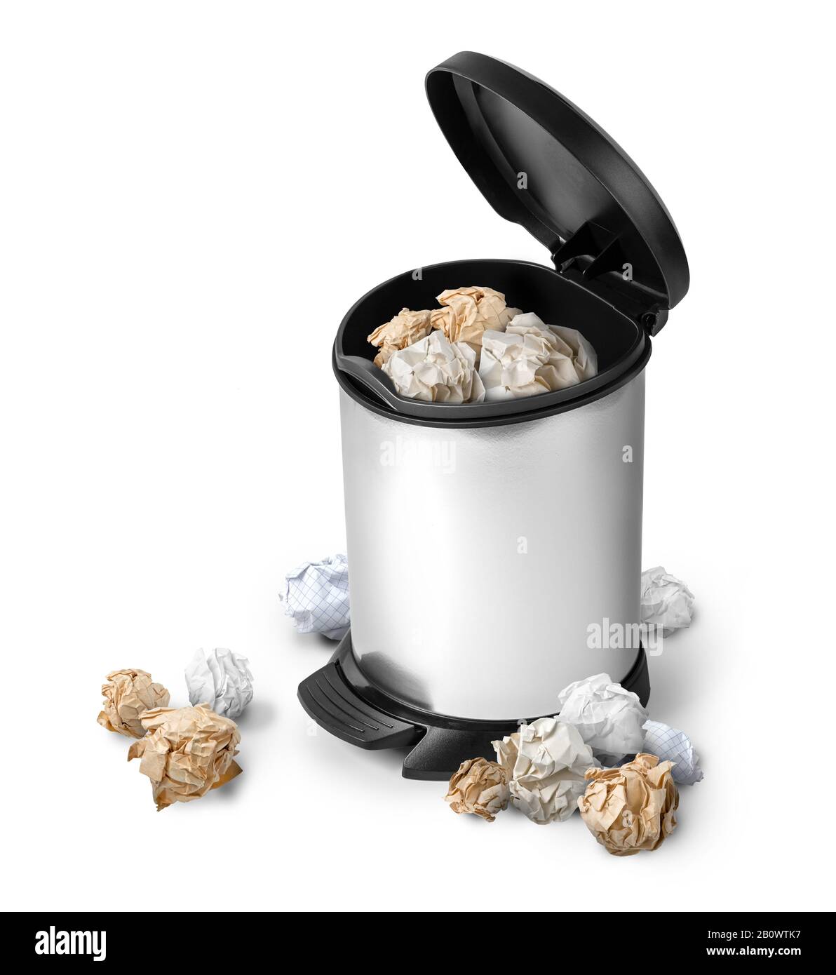 trash can isolated on white background with paper Stock Photo