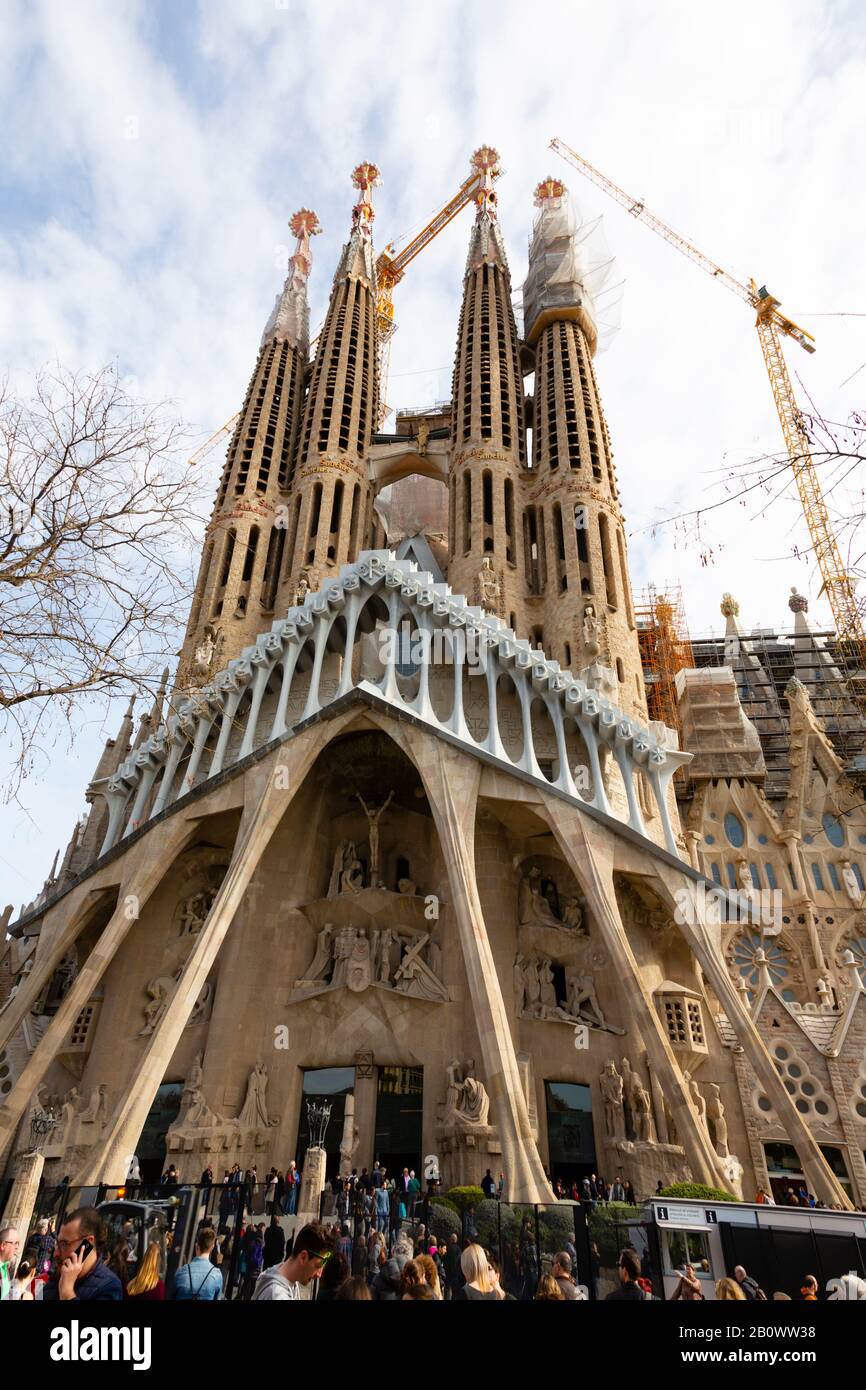 Passion Facade, la Sagrada Familia, Barcelona, Catalunya, Spain Stock