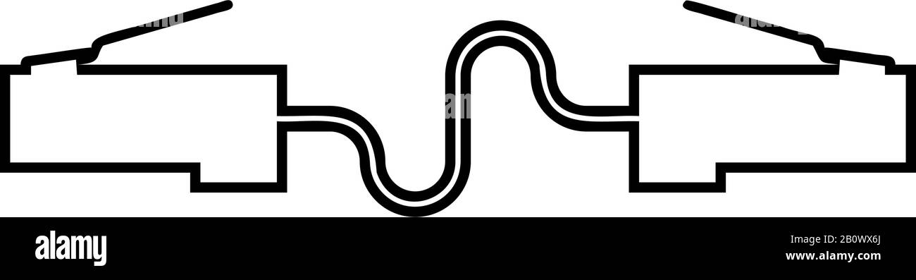 Network connector Patch cord Ethernet cable LAN wire icon outline black color vector illustration flat style simple image Stock Vector