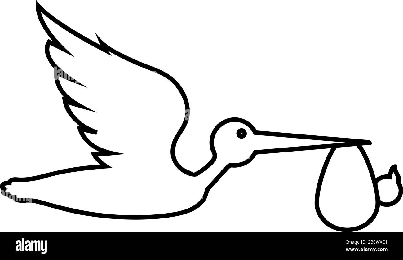 Stork Carries Baby In Bag Flying Bird With Kind In Beak Bundle Icon Outline Black Color Vector Illustration Flat Style Simple Image Stock Vector Image Art Alamy