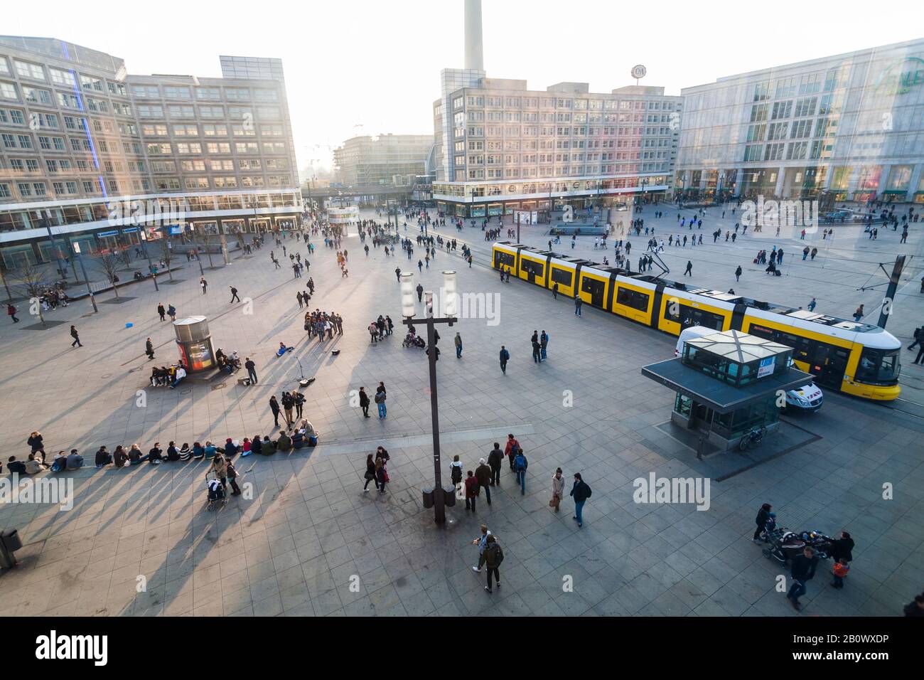 Alexanderplatz with tram, in the back Alexanderhaus, Berolina-Haus, Galeria Kaufhof, Mitte, Berlin, Germany, Europe Stock Photo