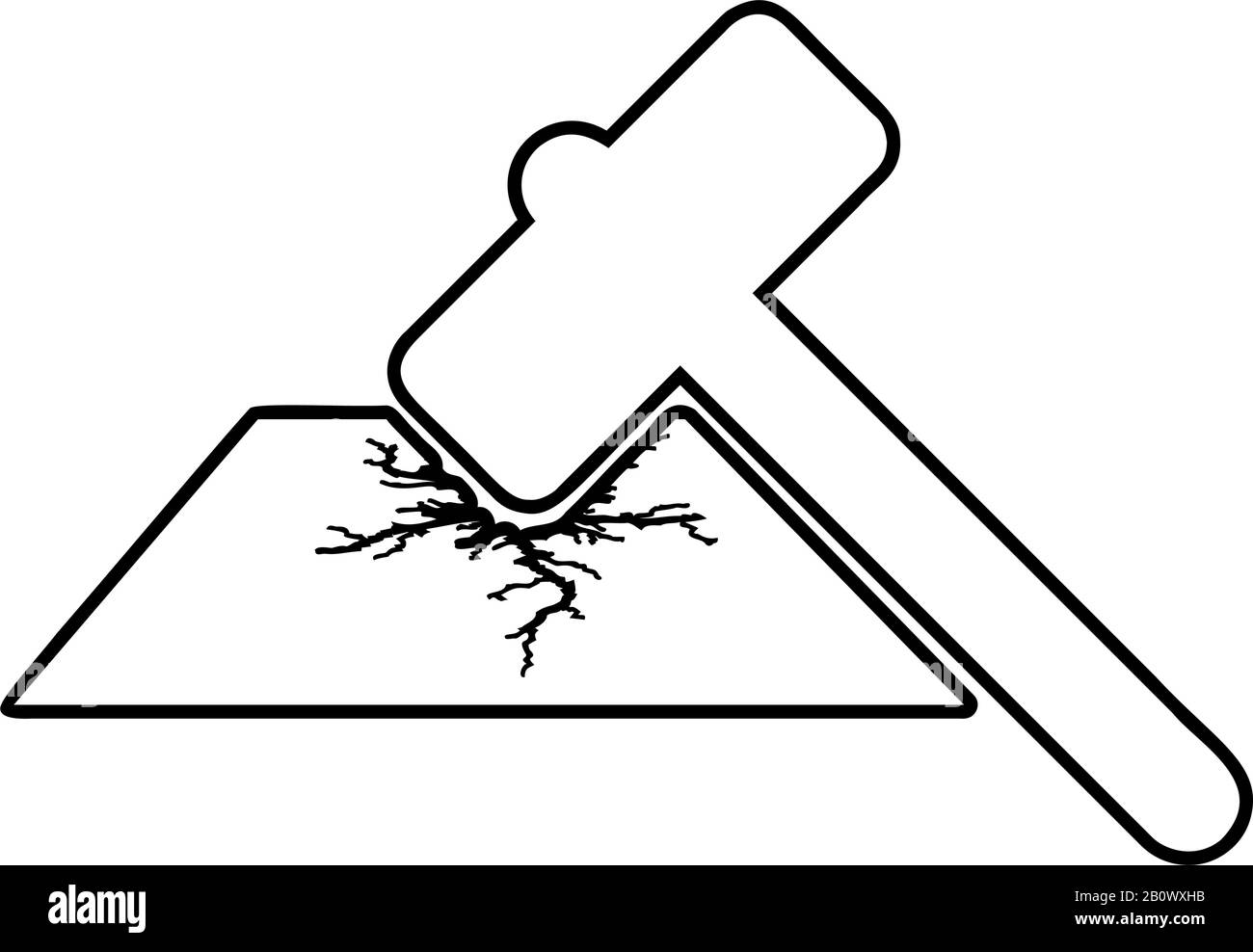 Sledge hammer breaks hard surface with formation of strong cracks icon