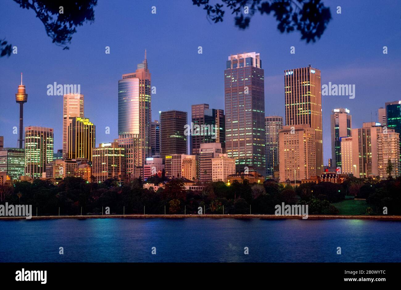 skyline of Sydney city centre, taken at dusk, Sydney Harbour, Sydney, New South Wales, Australia Stock Photo