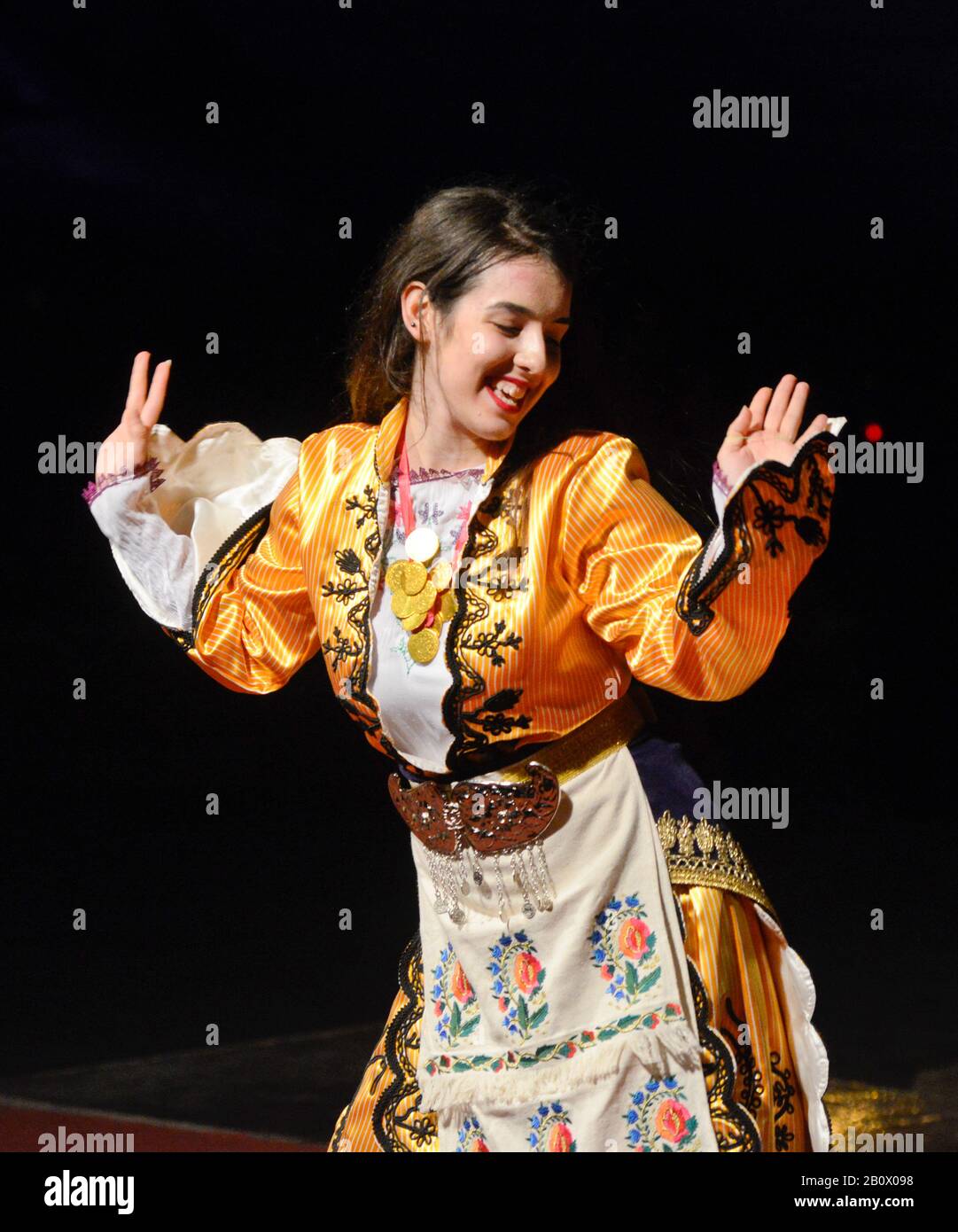 Albanian folk dancer with traditional costume, celebrating Ramadan in Skopje, Macedonia Stock Photo