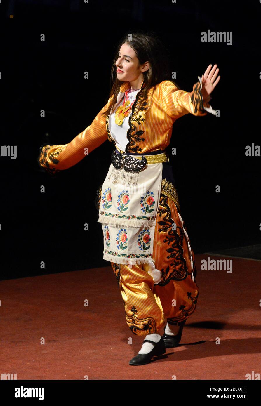 Albanian folk dancer with traditional costume, celebrating Ramadan in Skopje, Macedonia Stock Photo