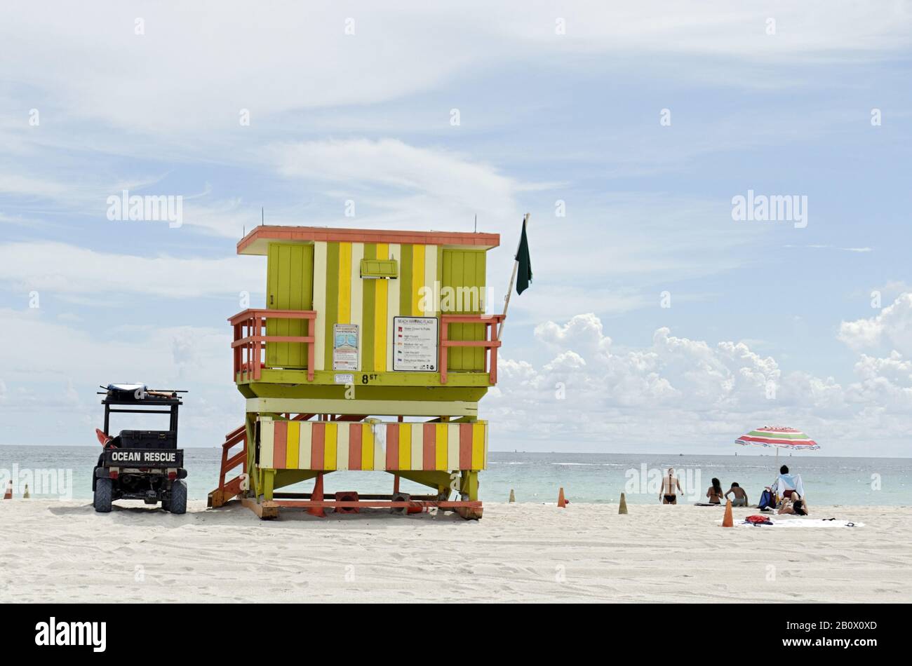 Beach watchtower '8 ST', Lifeguard Tower, Atlantic Ocean, Miami South Beach, Florida, USA, Stock Photo